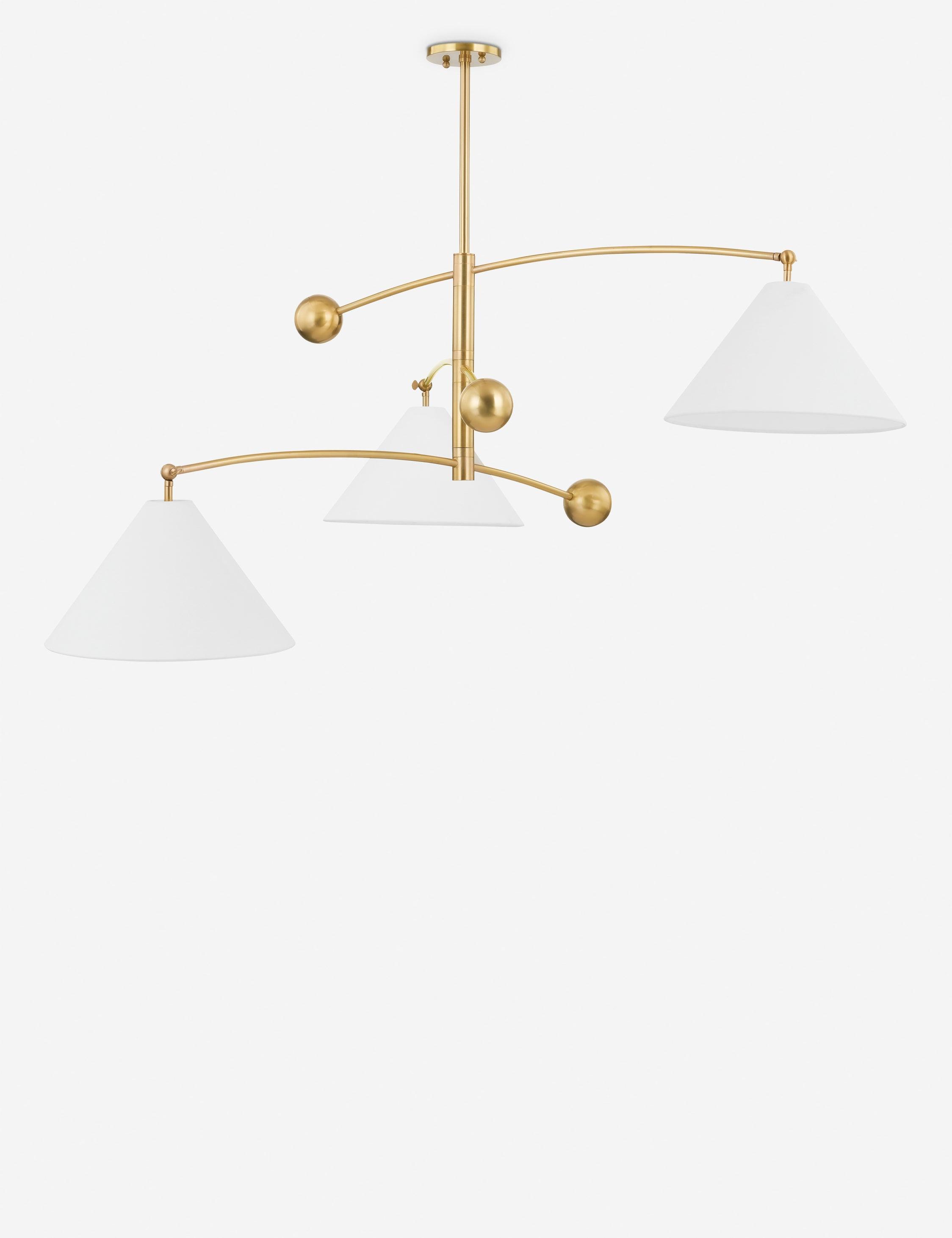 Birdie Aged Brass 3-Light Chandelier with Belgian Linen Shade