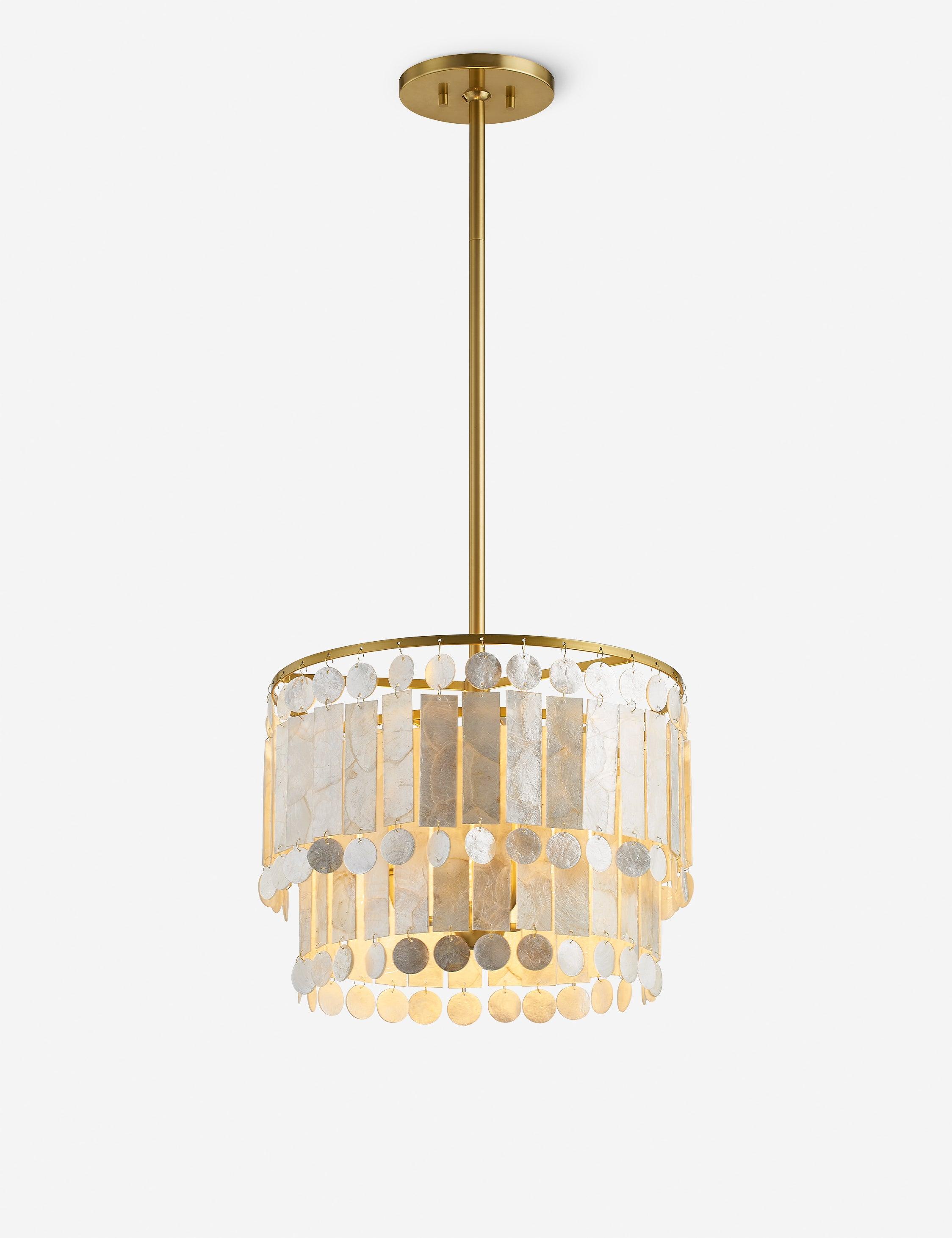 Coretta 16" Natural Capiz Shell Chandelier with Brass Finish