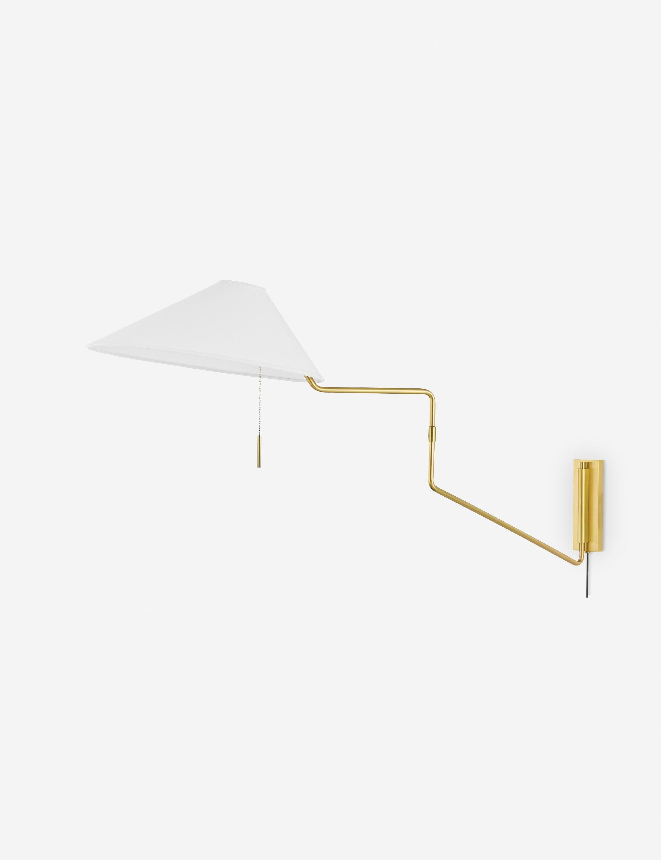 Aisa Asymmetrical White Linen Shade Aged Brass Sconce