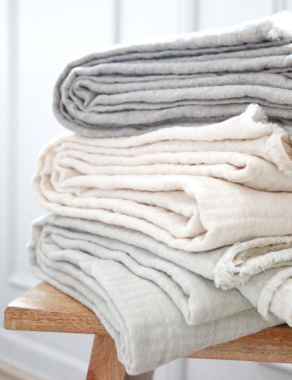 Hermosa Frayed Edge Oversized Throw in Light Gray and Cream