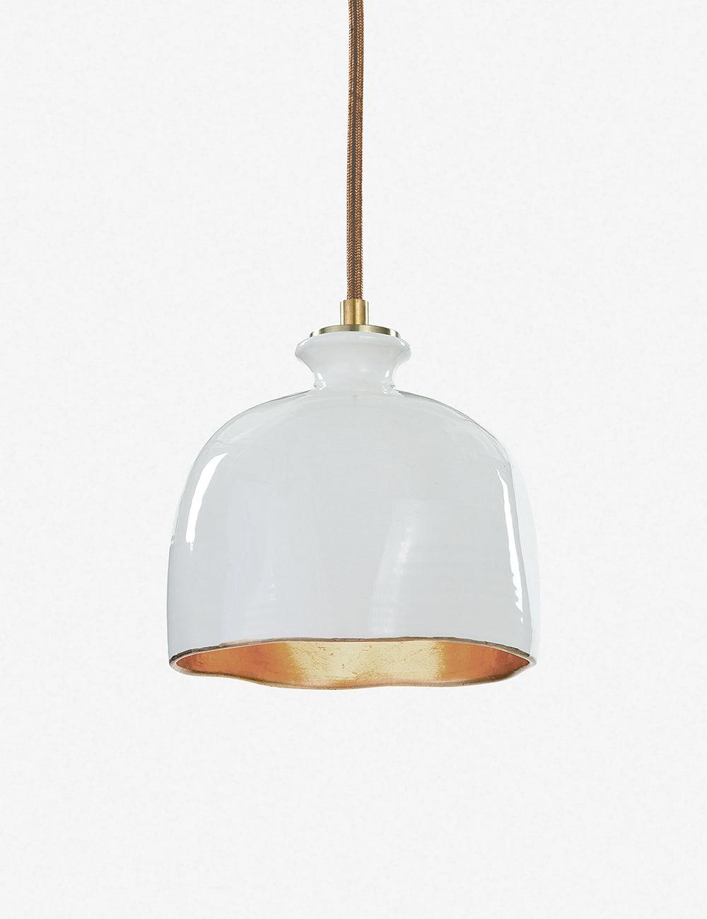 Bianca 8" Gloss White & Gold Ceramic Mini Pendant Light