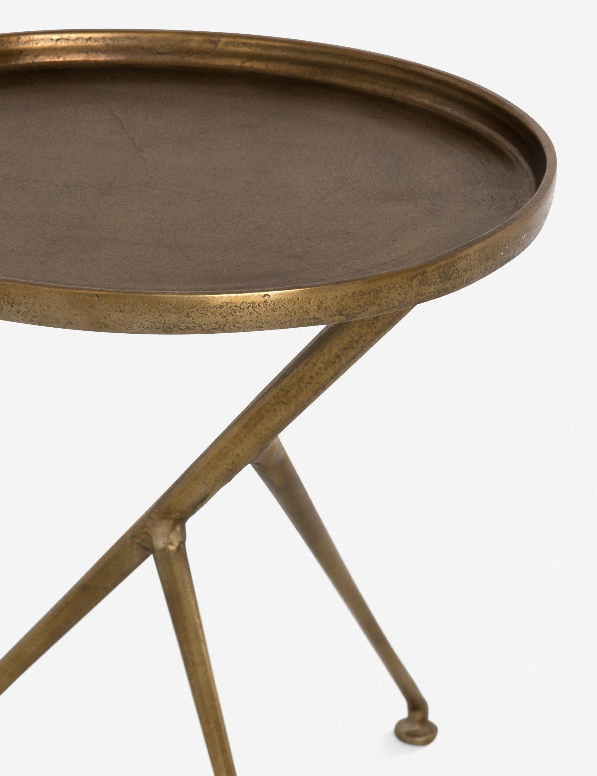 Araceli Raw Brass Round Stone and Metal Side Table