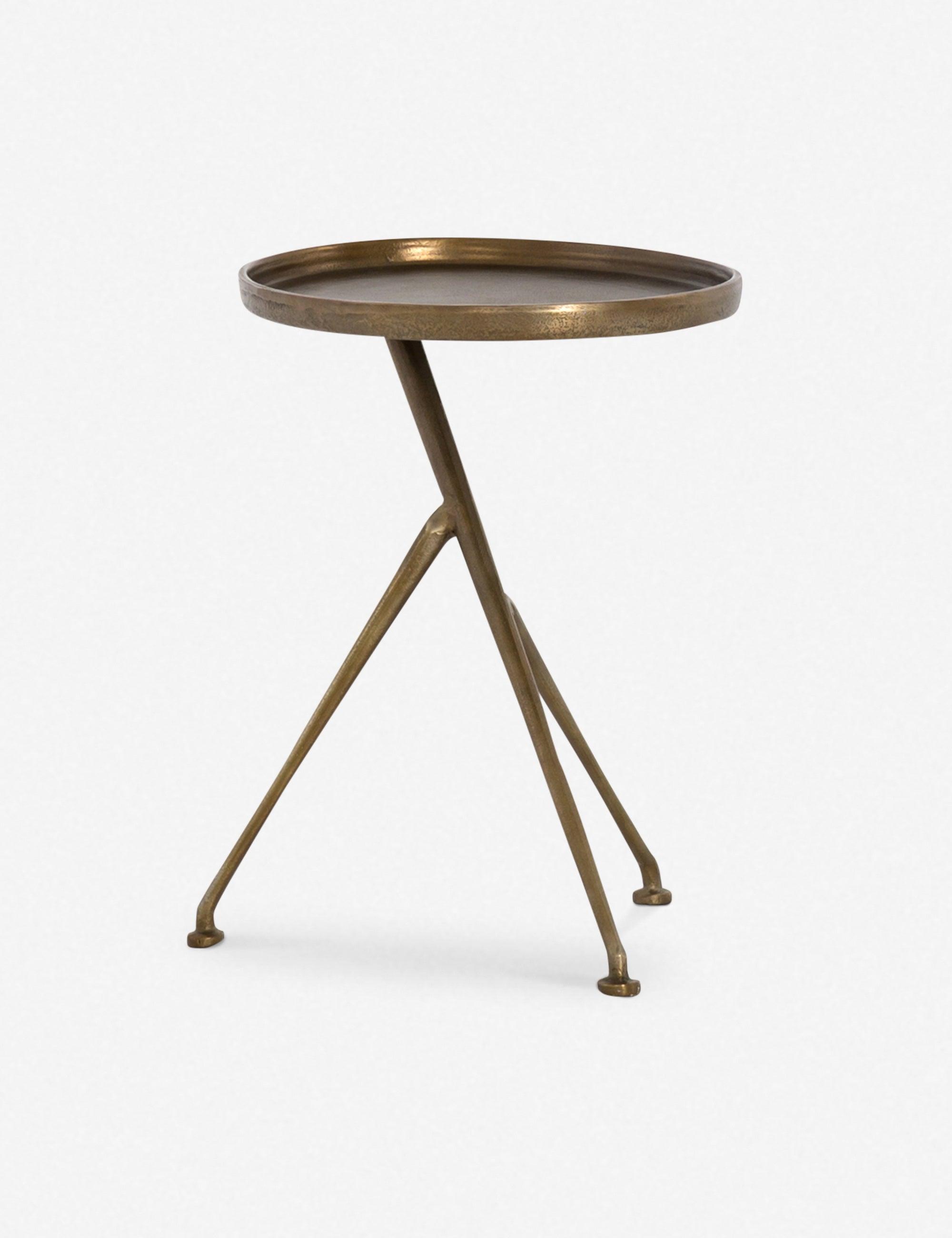 Araceli Raw Brass Round Stone and Metal Side Table