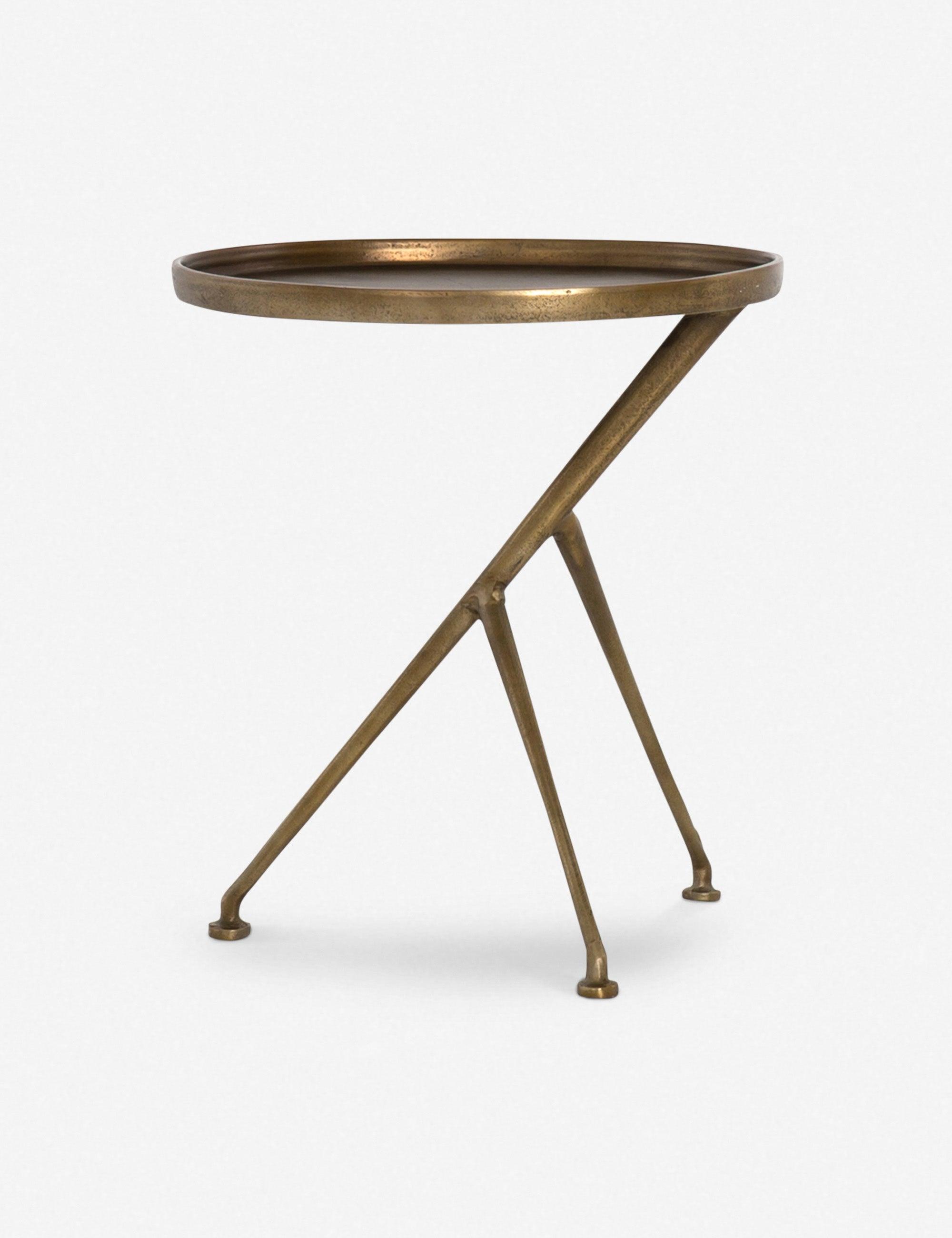 Araceli Raw Brass Round Stone and Metal Side Table