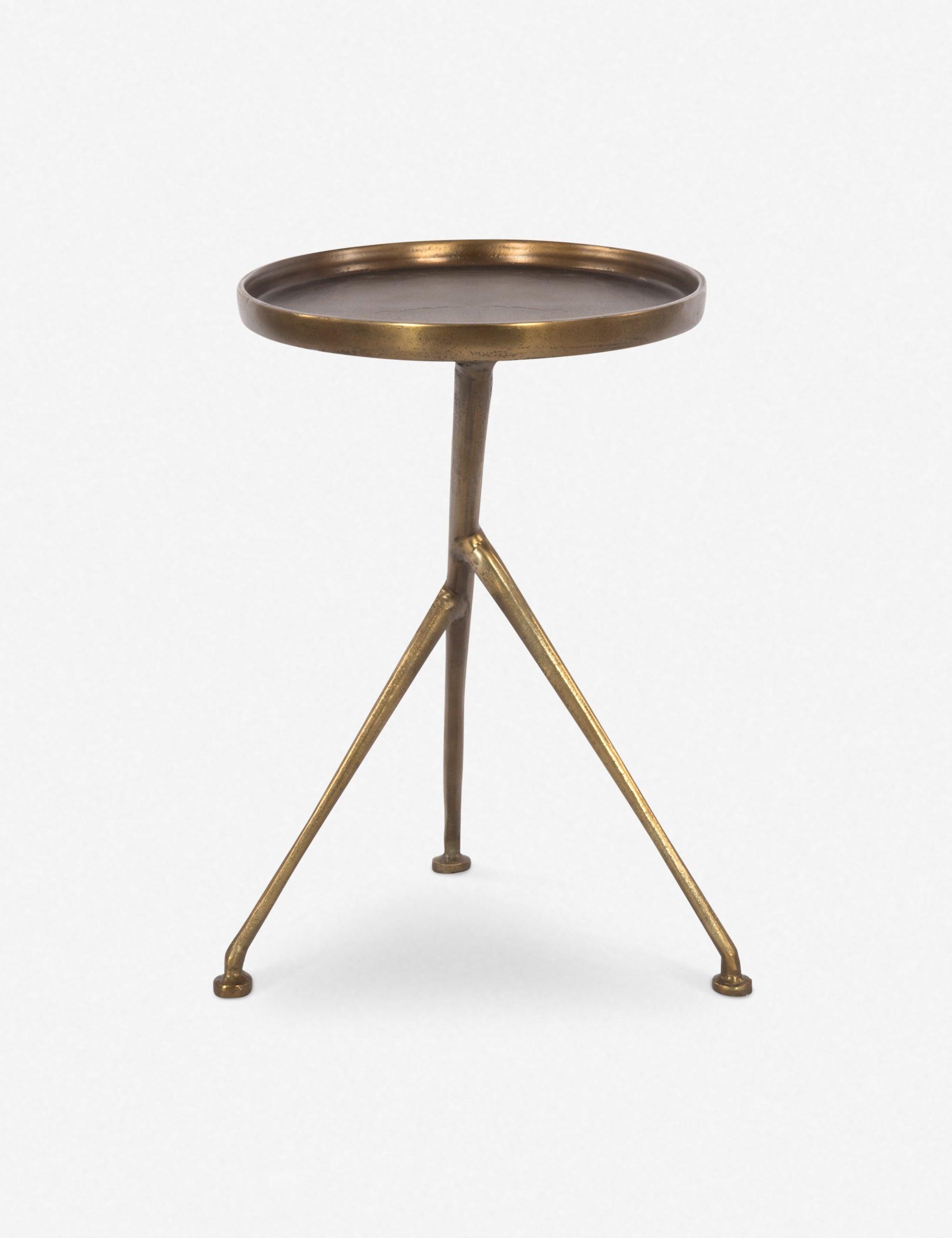 Araceli Raw Brass Round Stone and Metal Side Table