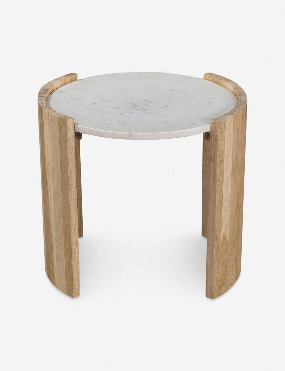 Elevé Round Marble & Oak 18.5" French Art Deco Side Table