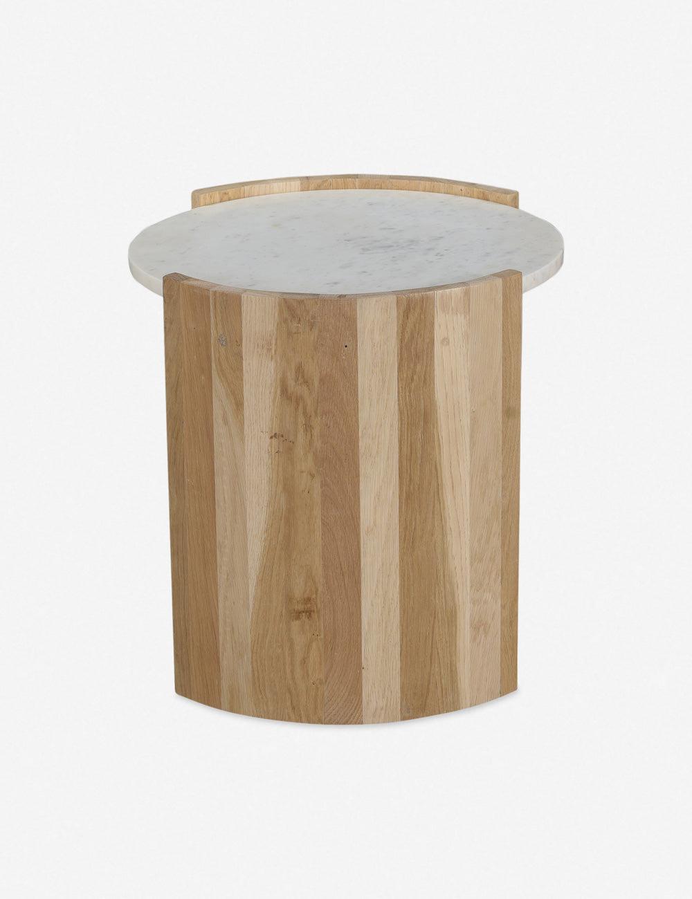 Elevé Round Marble & Oak 18.5" French Art Deco Side Table