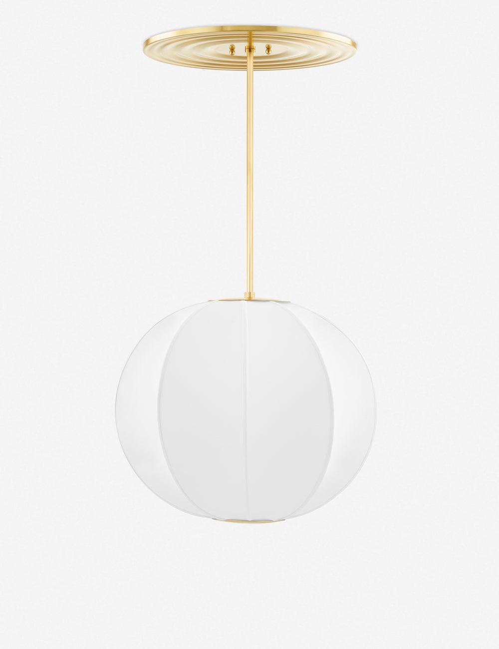 Jupiter Aged Brass Globe Pendant Light with White Fabric Shade