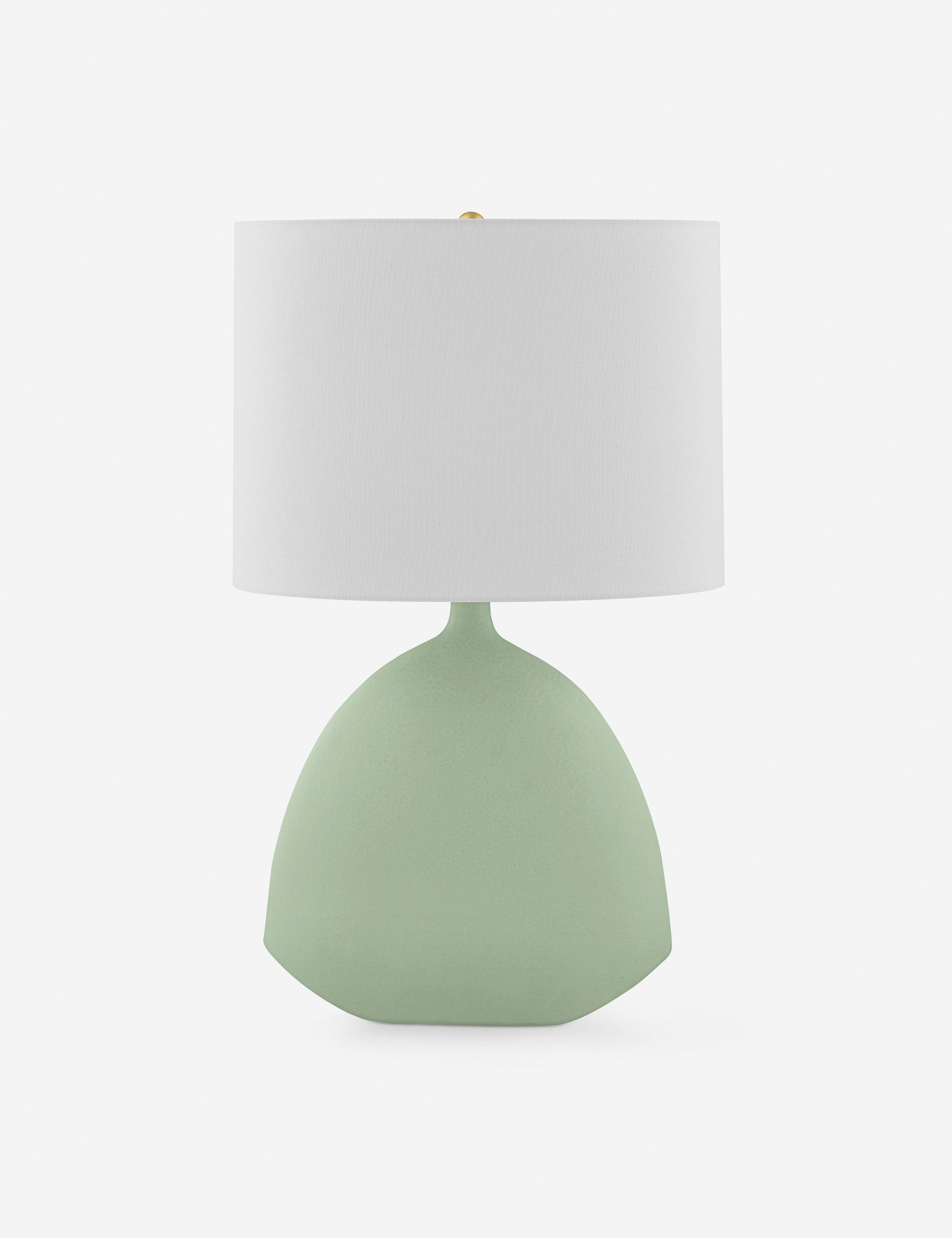 Utica Contemporary Aged Brass and Sage Ceramic Drum Table Lamp