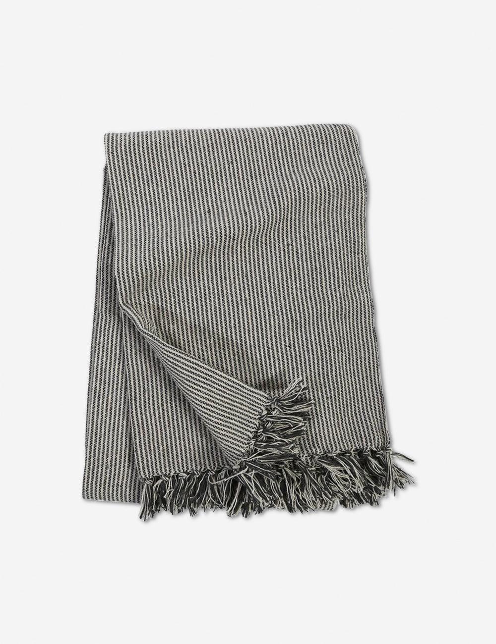 James Ivory Charcoal Cotton Oversized Throw with Tasseled Ends