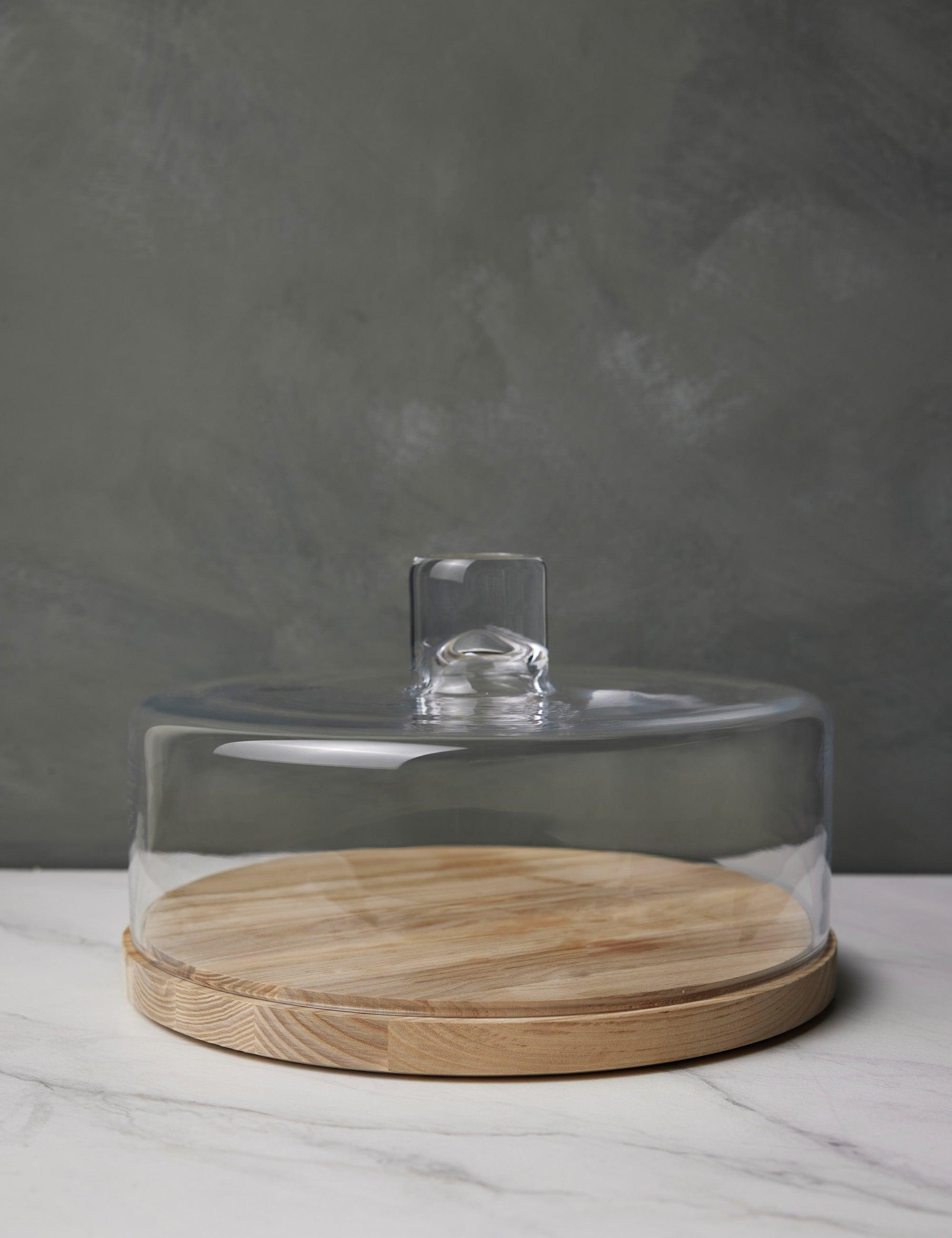Contemporary Clear Glass Round Cake Stand with Handmade Ash Base