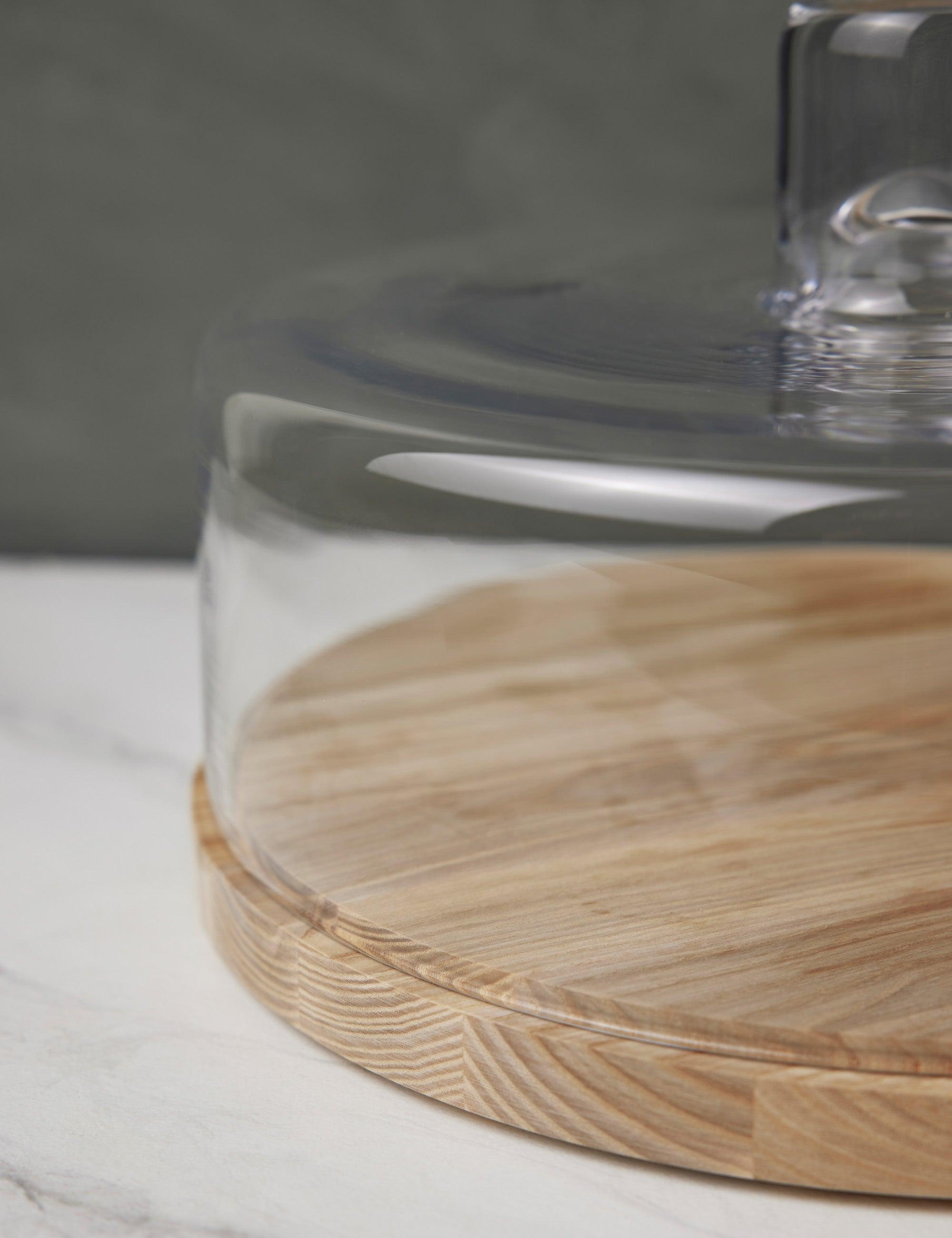 Contemporary Clear Glass Round Cake Stand with Handmade Ash Base