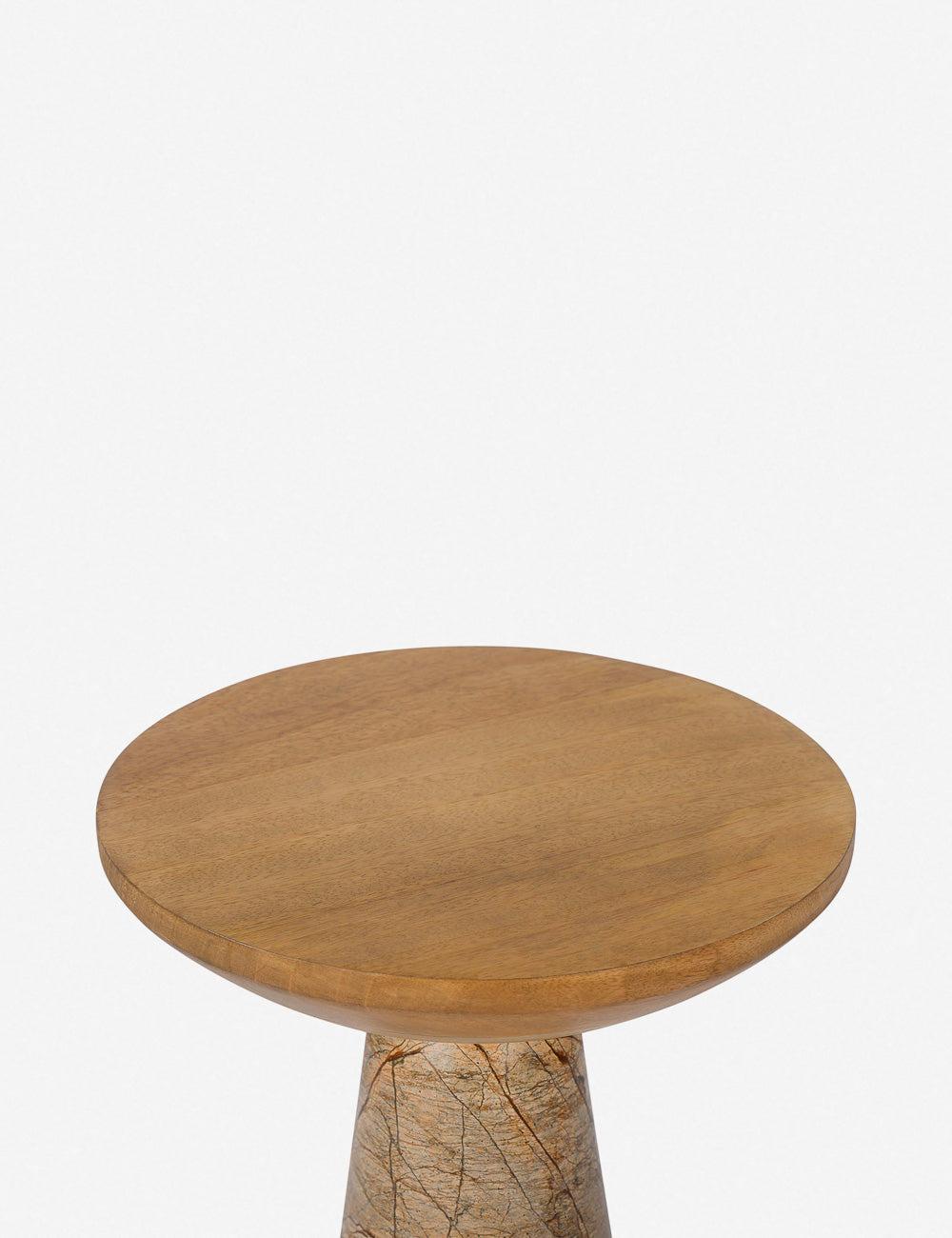 Round Wood and Stone Side Table, 20" Height