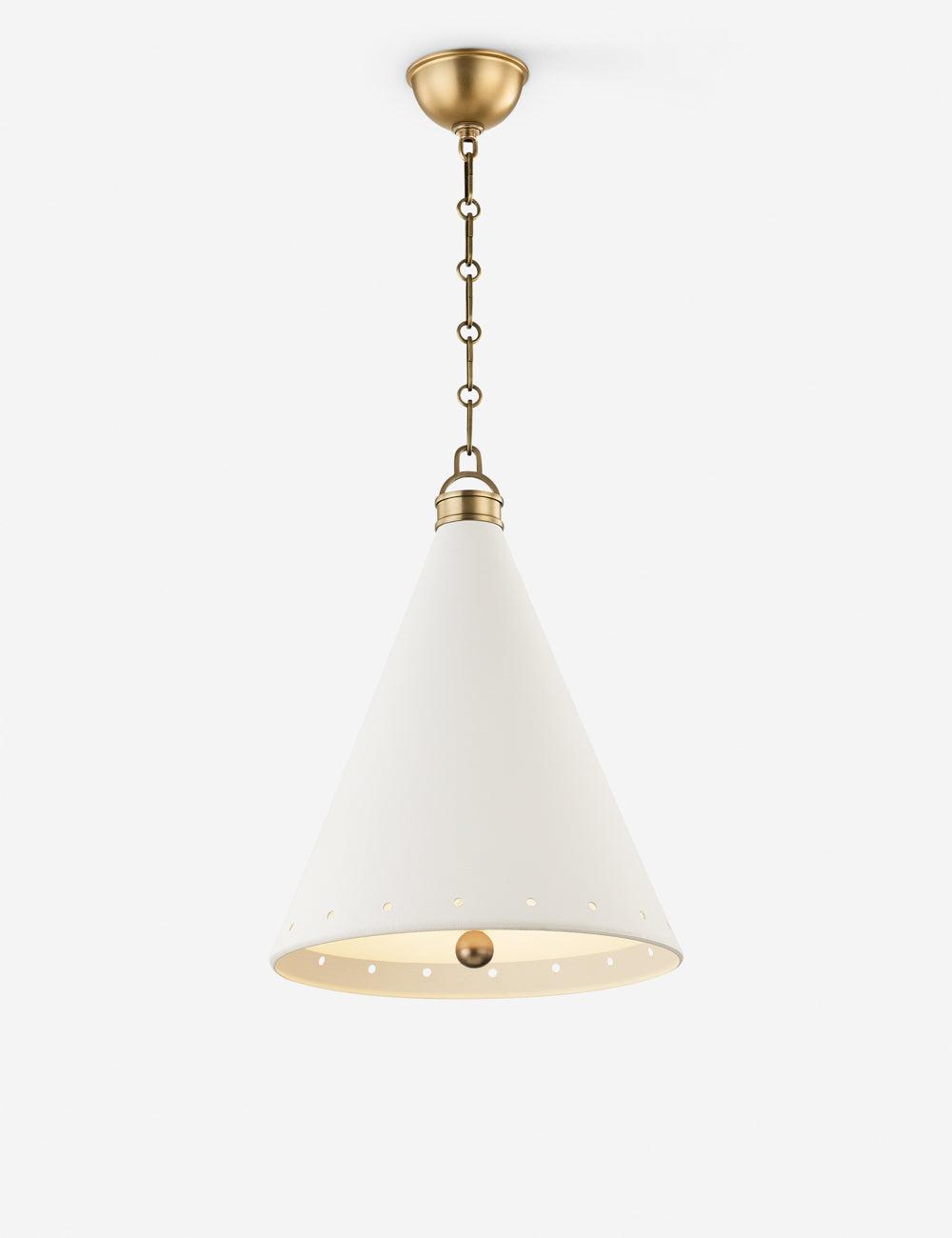 Aged Brass and White Plaster Cone Pendant Light, 1-Light