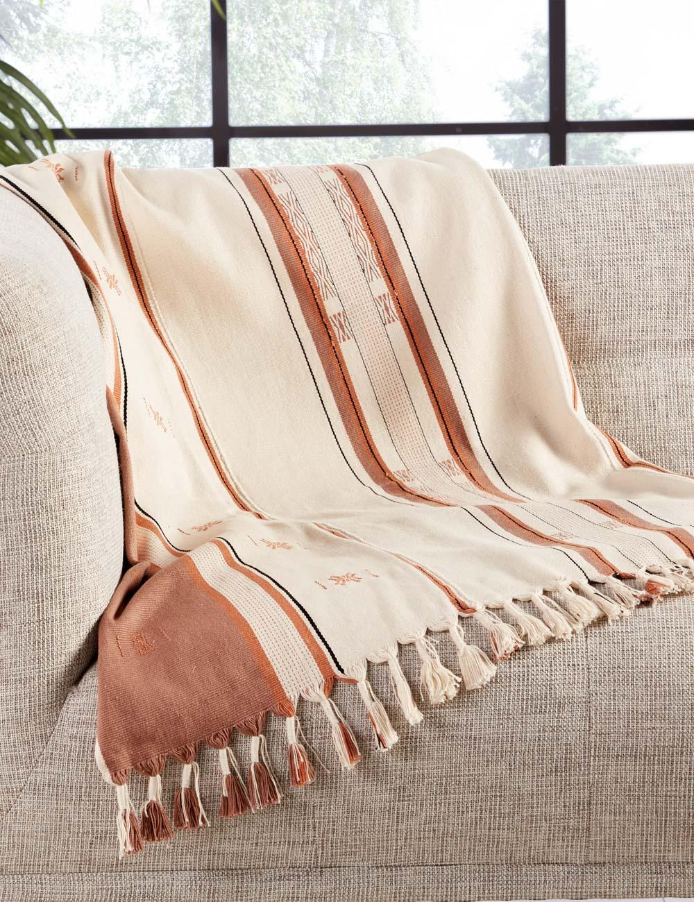 Sudi Sunset Tribal Cream and Tan Cotton Throw 72" x 42"