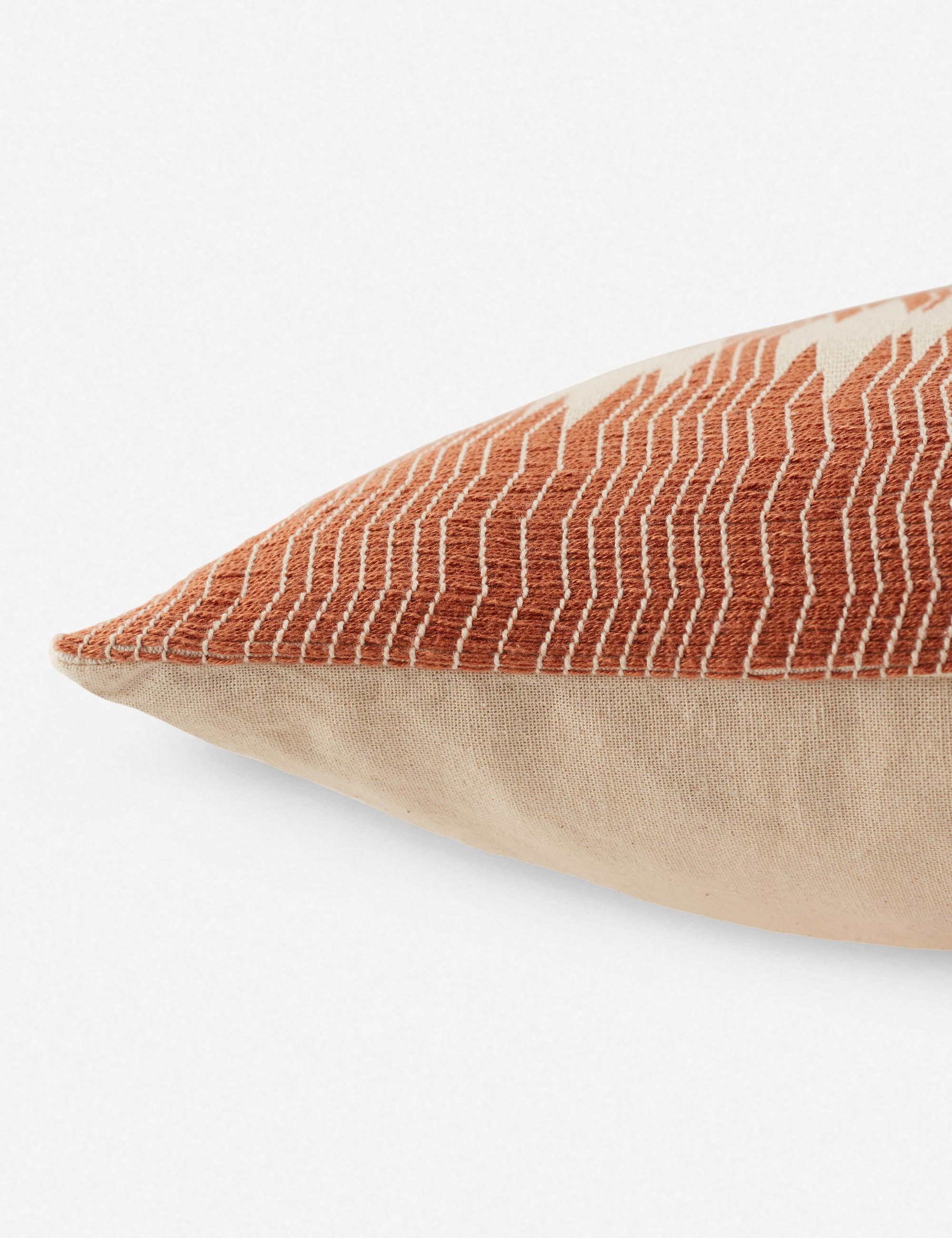 Terracotta and Ivory Embroidered Square Cotton Pillow