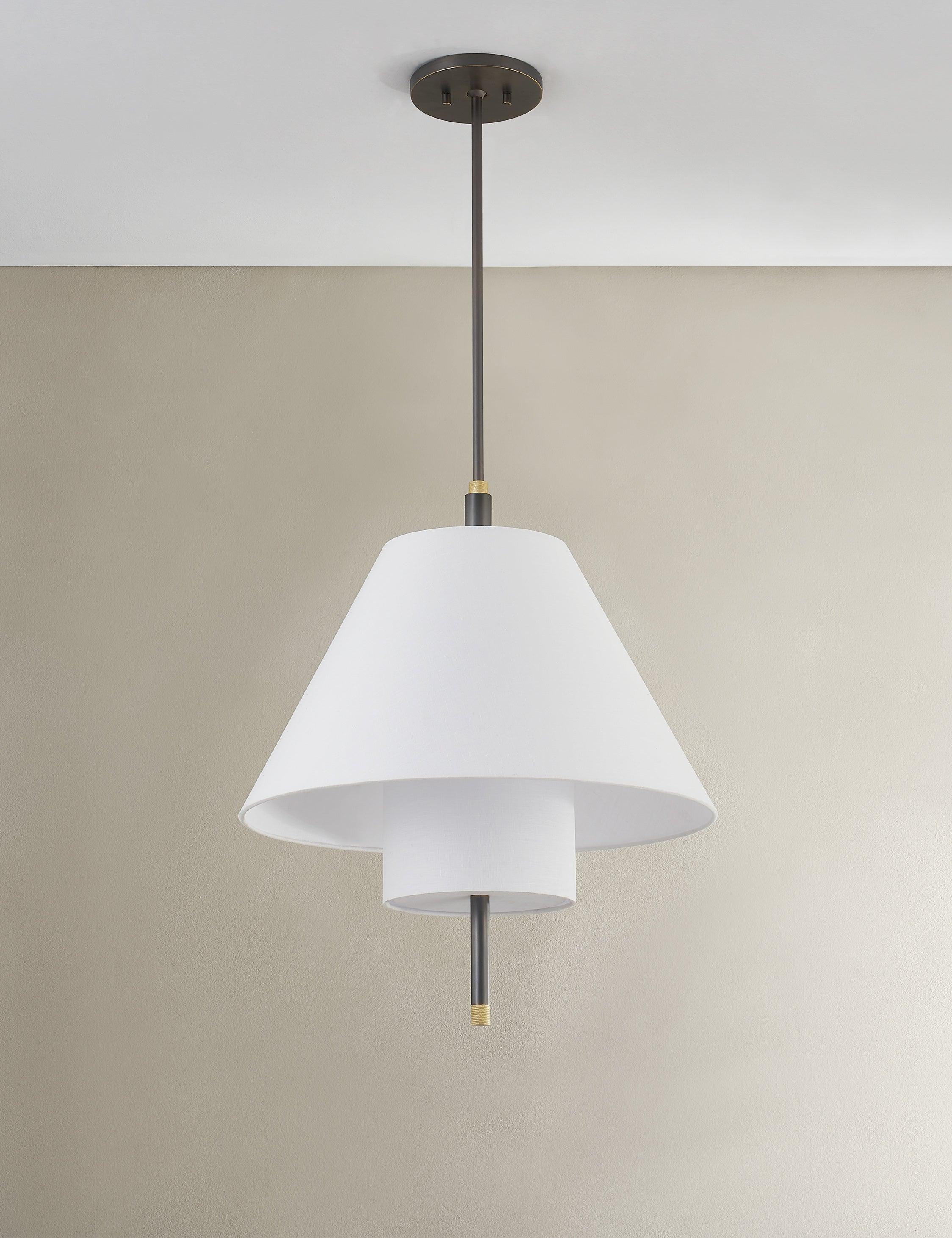 Elegant Aged Brass 1-Light Pendant with Belgian Linen Shade