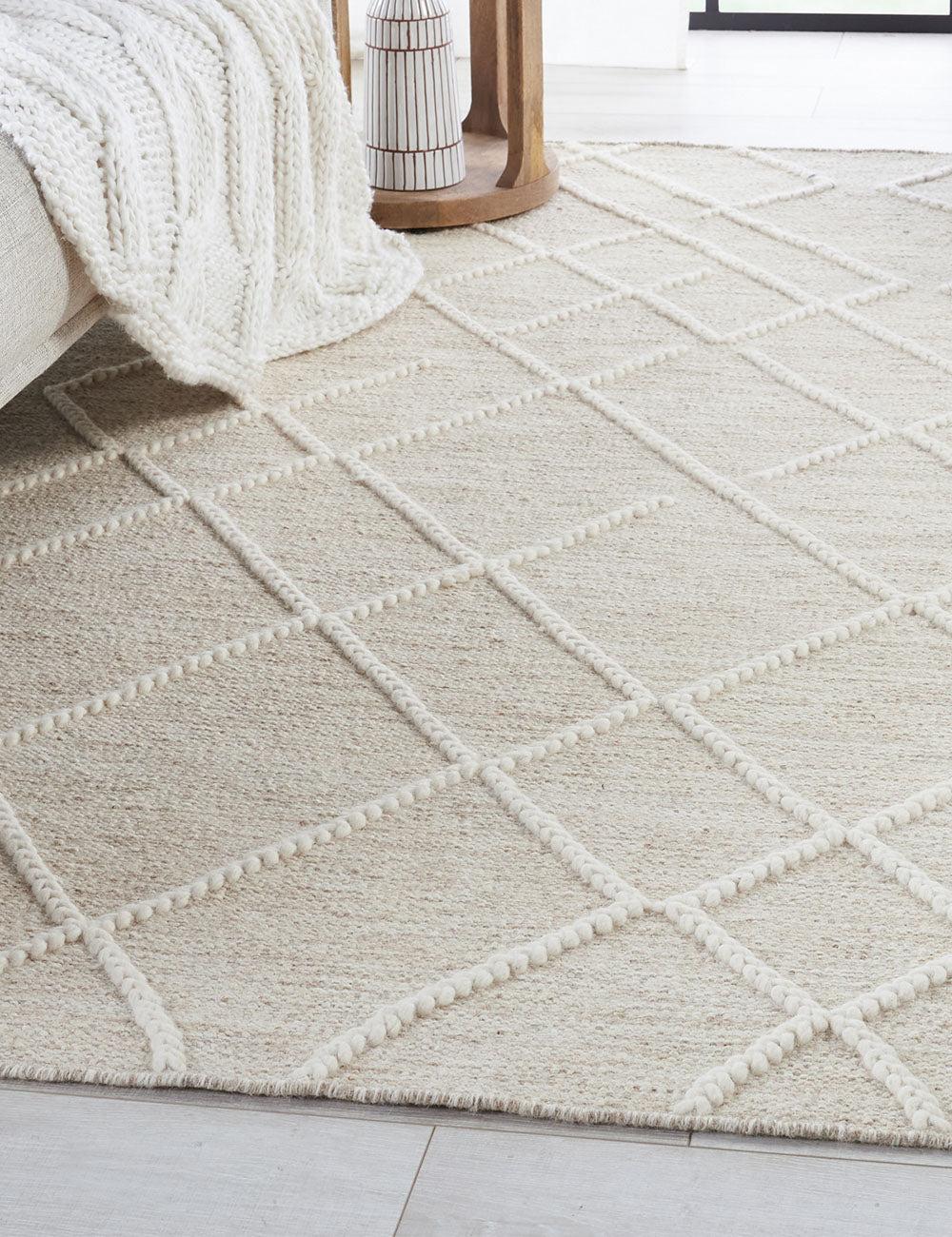 Scandinavian Ivory Geometric Braided Wool 5' x 8' Area Rug