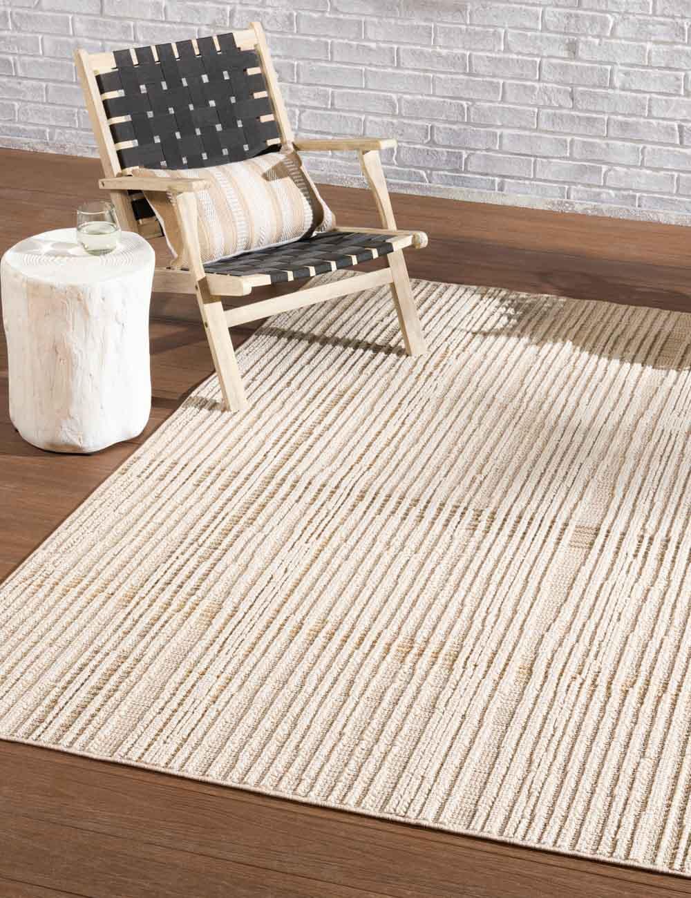 Jinlee Stripe Beige & Light Brown 8' x 10' Synthetic Area Rug