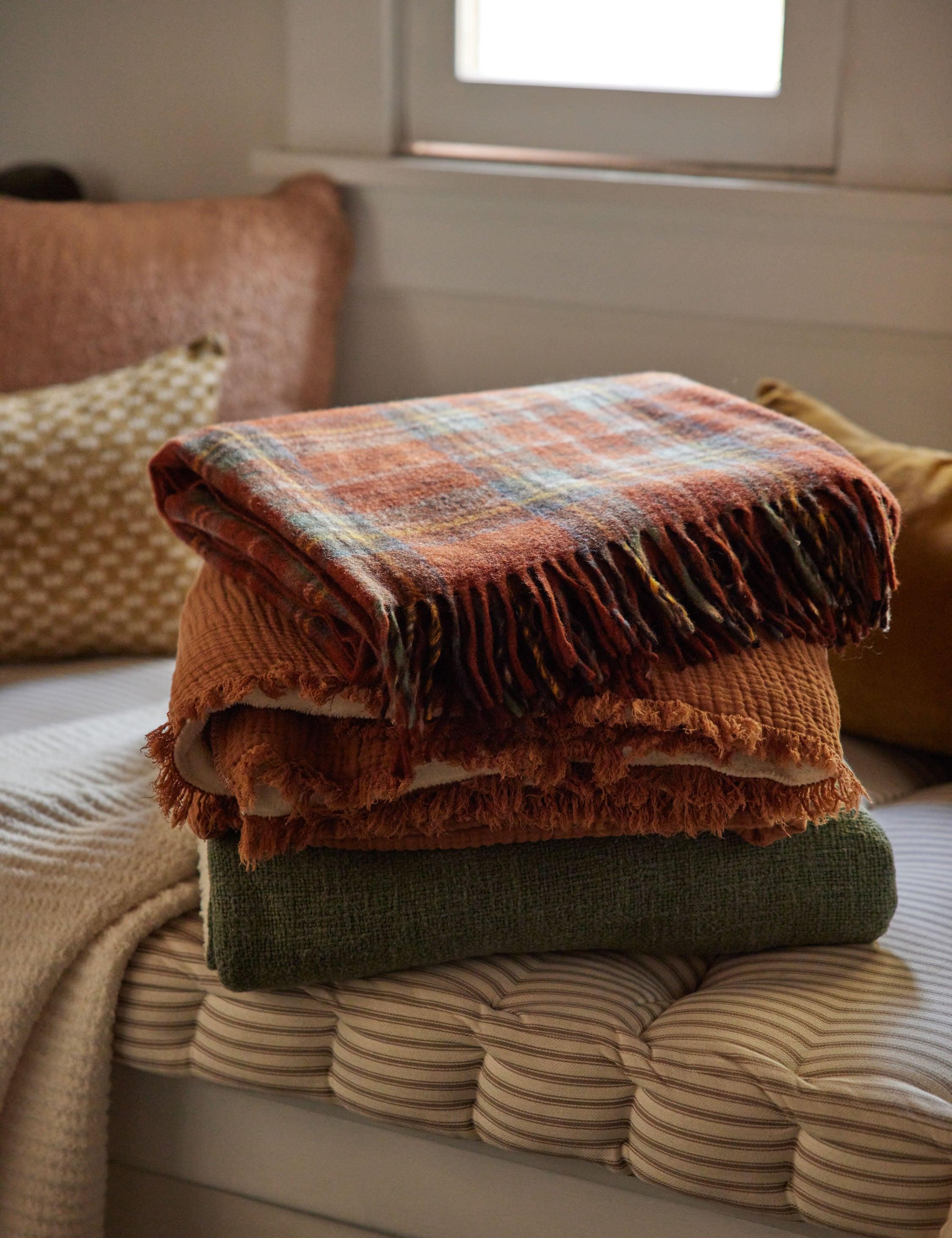 Sedona Organic Turkish Cotton & Sherpa Fringed Throw Blanket