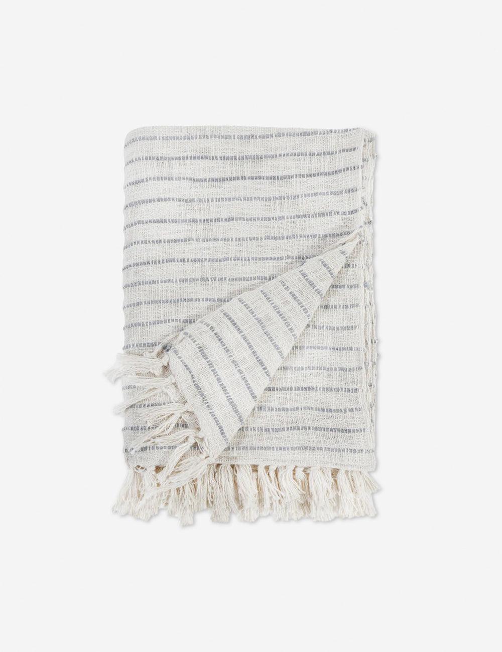 Jojo Cotton Oversized Throw by Pom Pom at Home - Ivory and Blue Grey