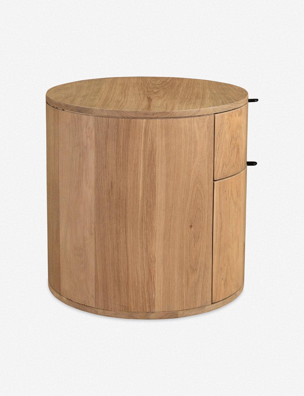 Scandinavian Solid Oak 2-Drawer Round Nightstand in Natural Brown