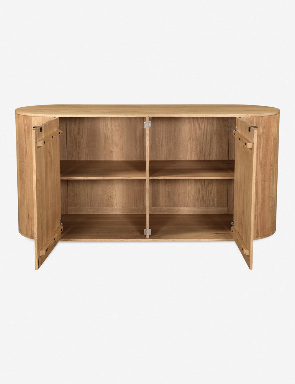 Scandinavian 66'' Natural Brown Oak Wood Sideboard