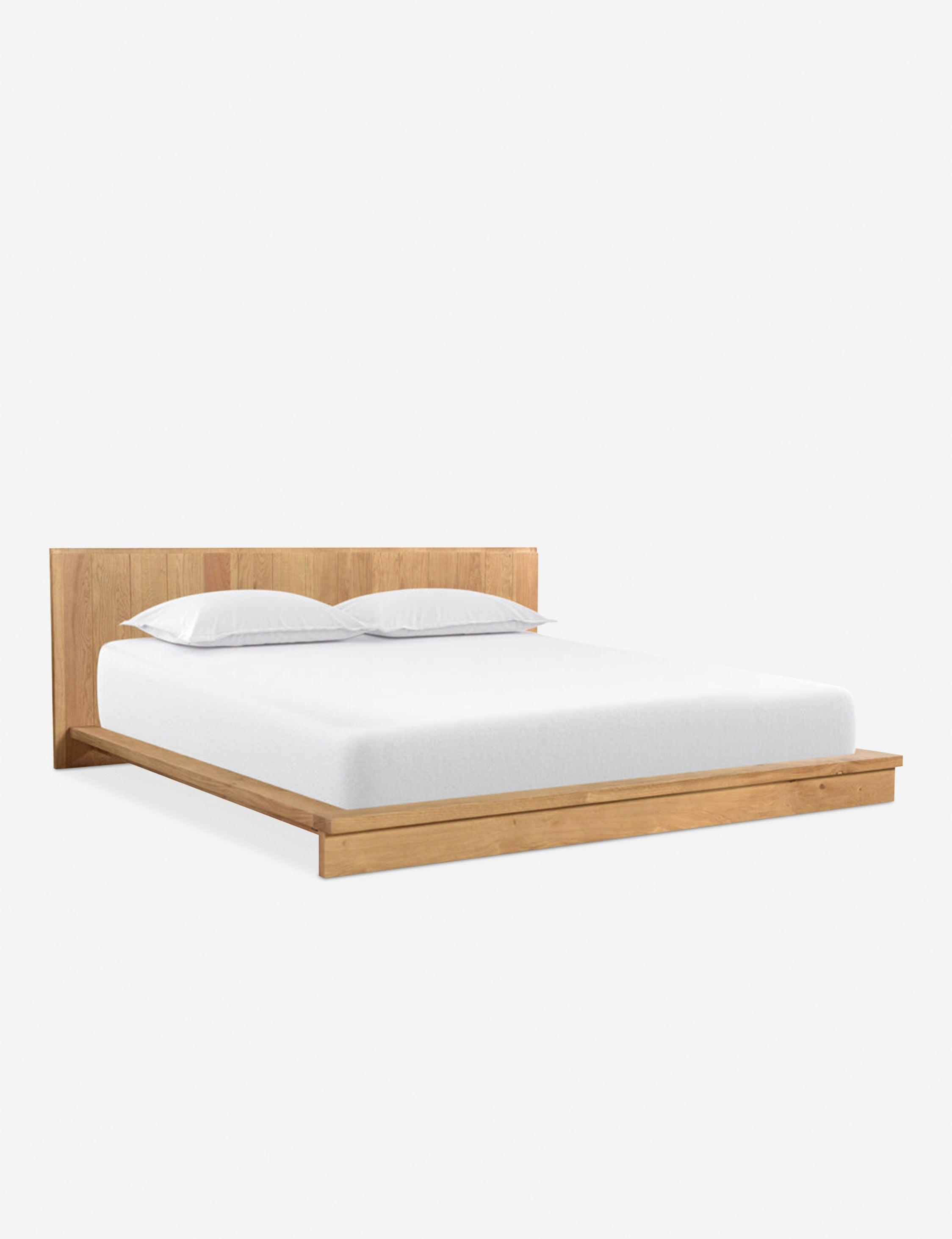 Mid-Century Modern Oak King Platform Bed with Natural Grain