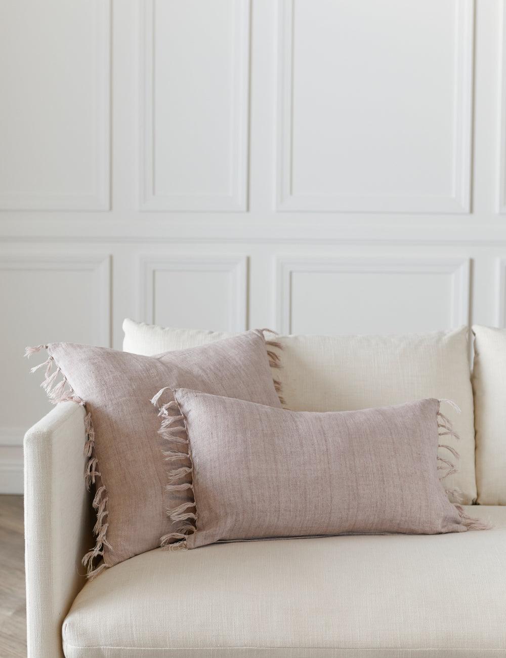 Blush Linen Tasseled 20" Square Throw Pillow