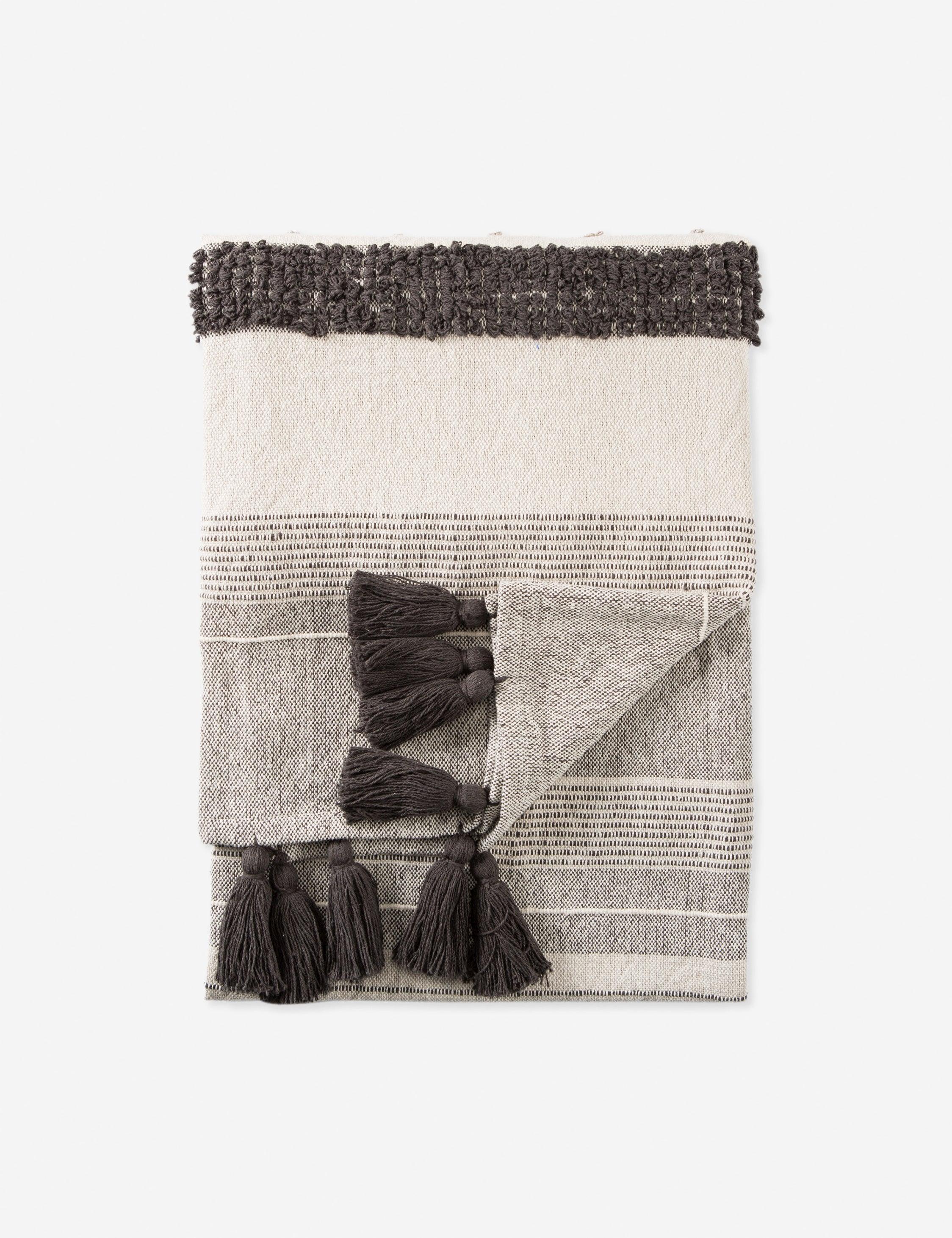 Sojourn Notre Boho Chic Gray and Ivory Cotton Throw with Tassels