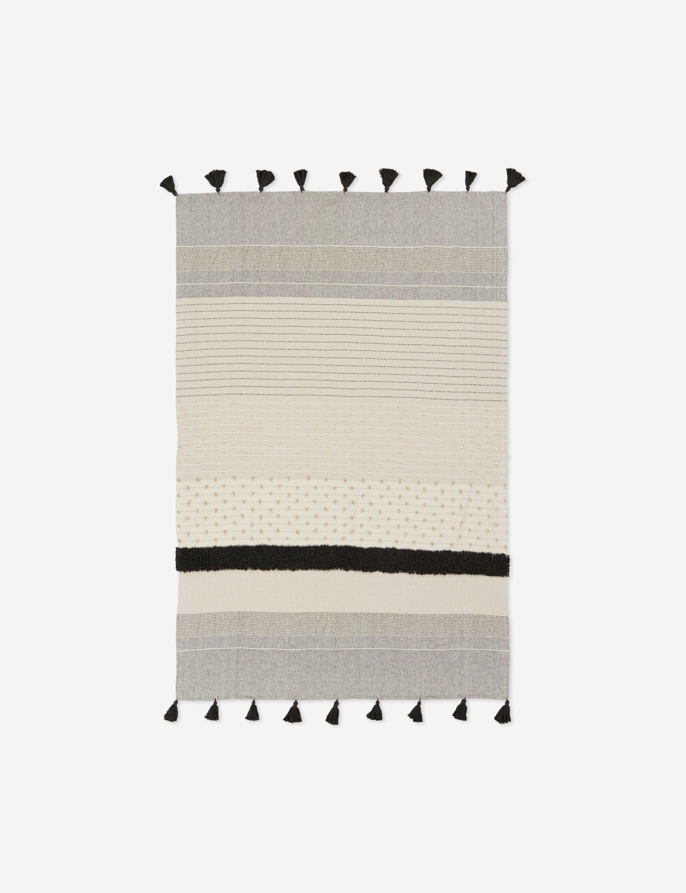 Sojourn Notre Boho Chic Gray and Ivory Cotton Throw with Tassels