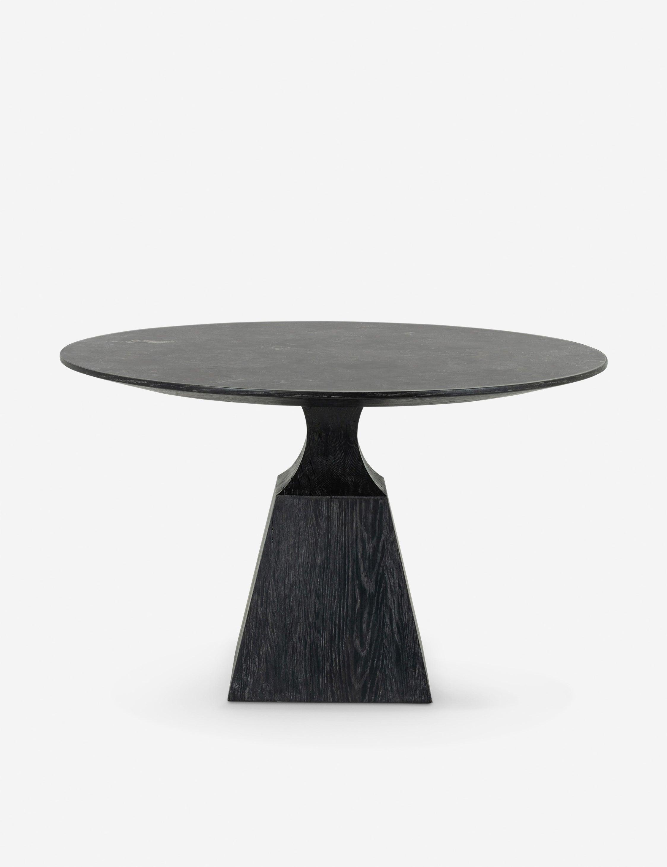 Contemporary Black Oak and Marble Round Dining Table, 53"