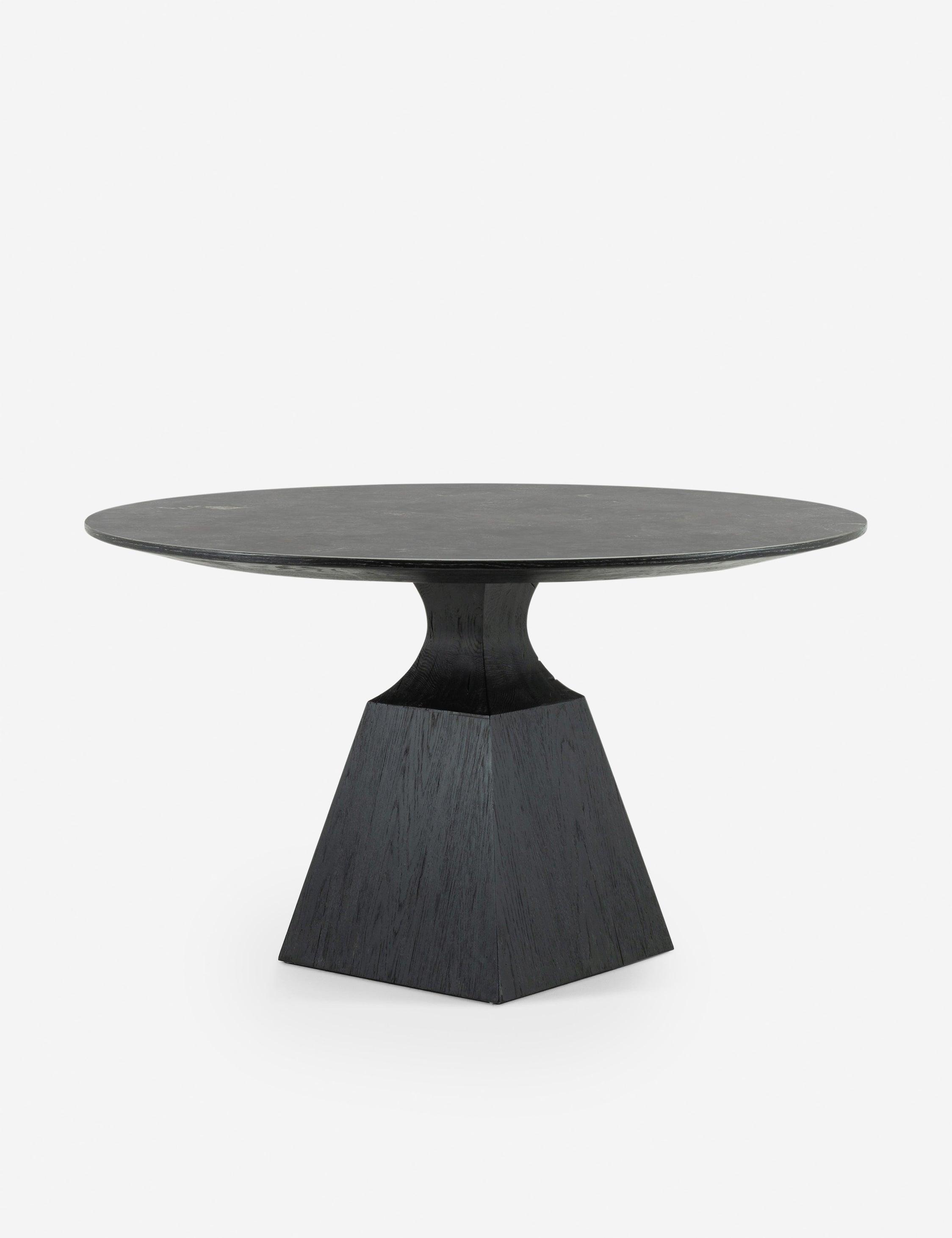 Contemporary Black Oak and Marble Round Dining Table, 53"