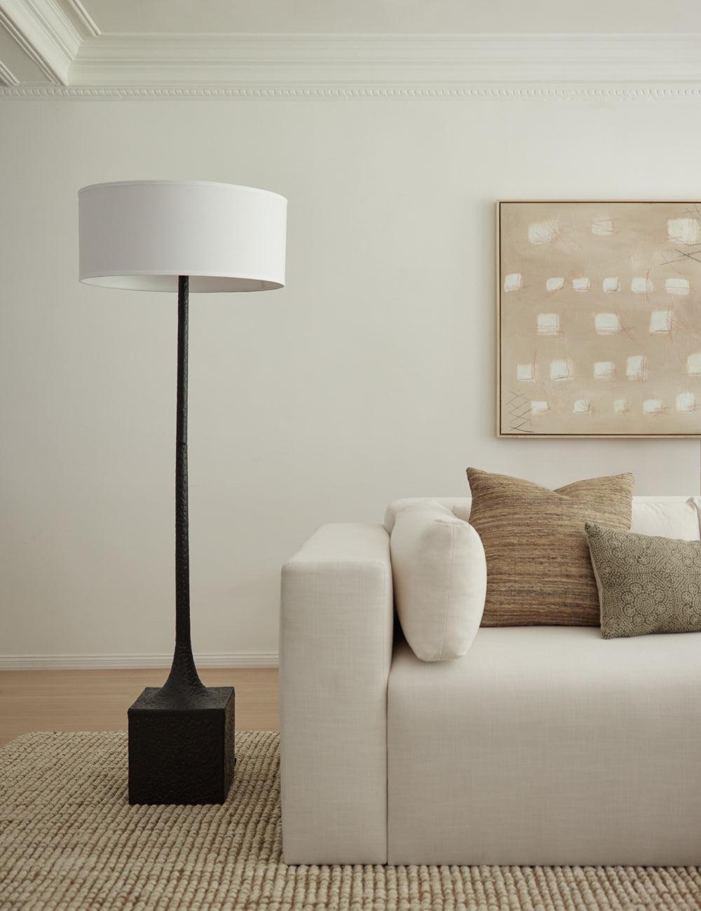 Tortona Bronze 3-Light Floor Lamp with Off-White Linen Shade