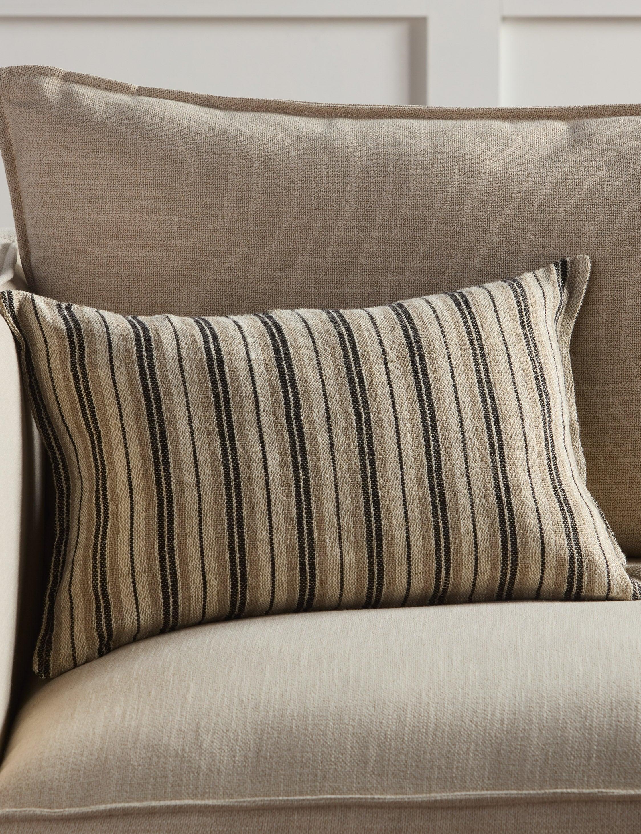 Baptiste Linen Pillow - Brown and Cream / Lumbar / Polyester