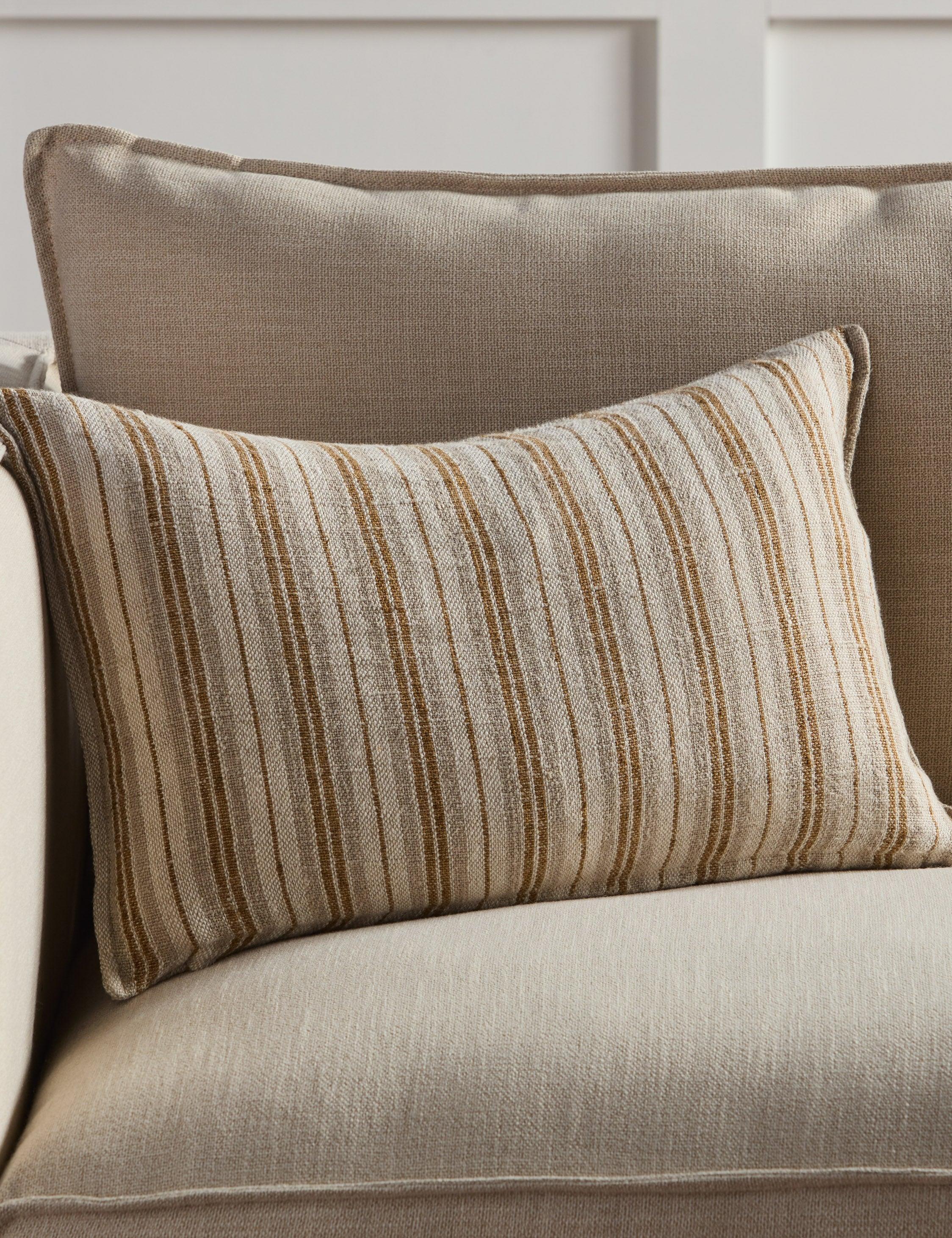 Baptiste Linen Pillow - Cream and Gold / Lumbar / Polyester