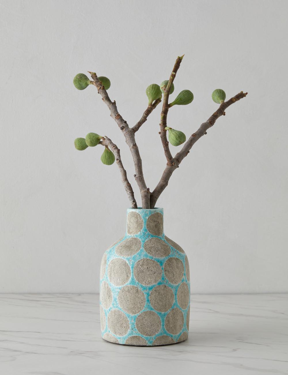Aqua and Cement Terracotta Dot Relief Vase 5.5"x8.75"