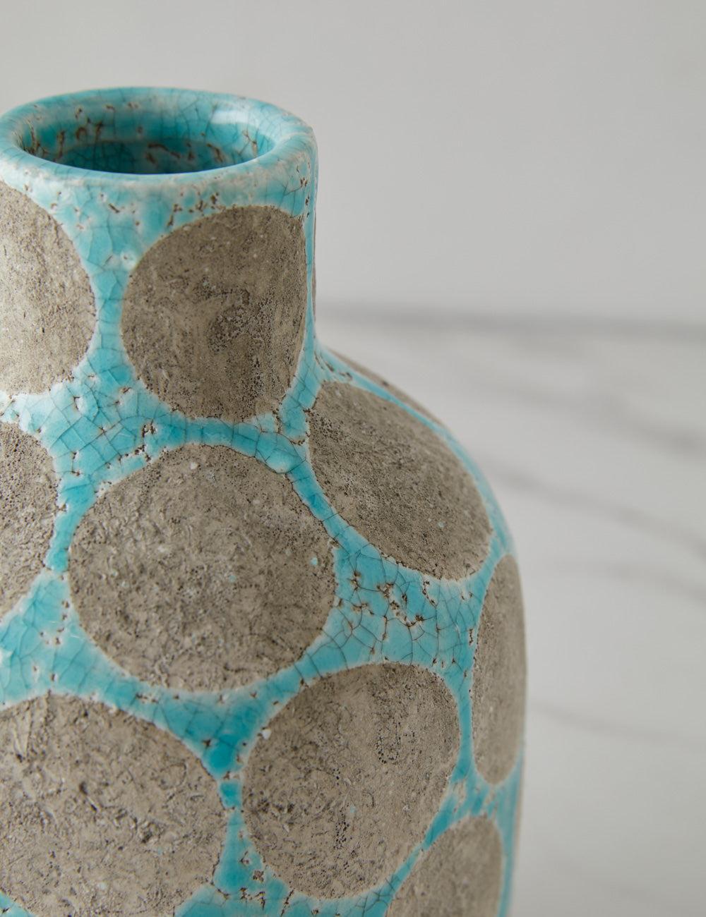 Aqua and Cement Terracotta Dot Relief Vase 5.5"x8.75"