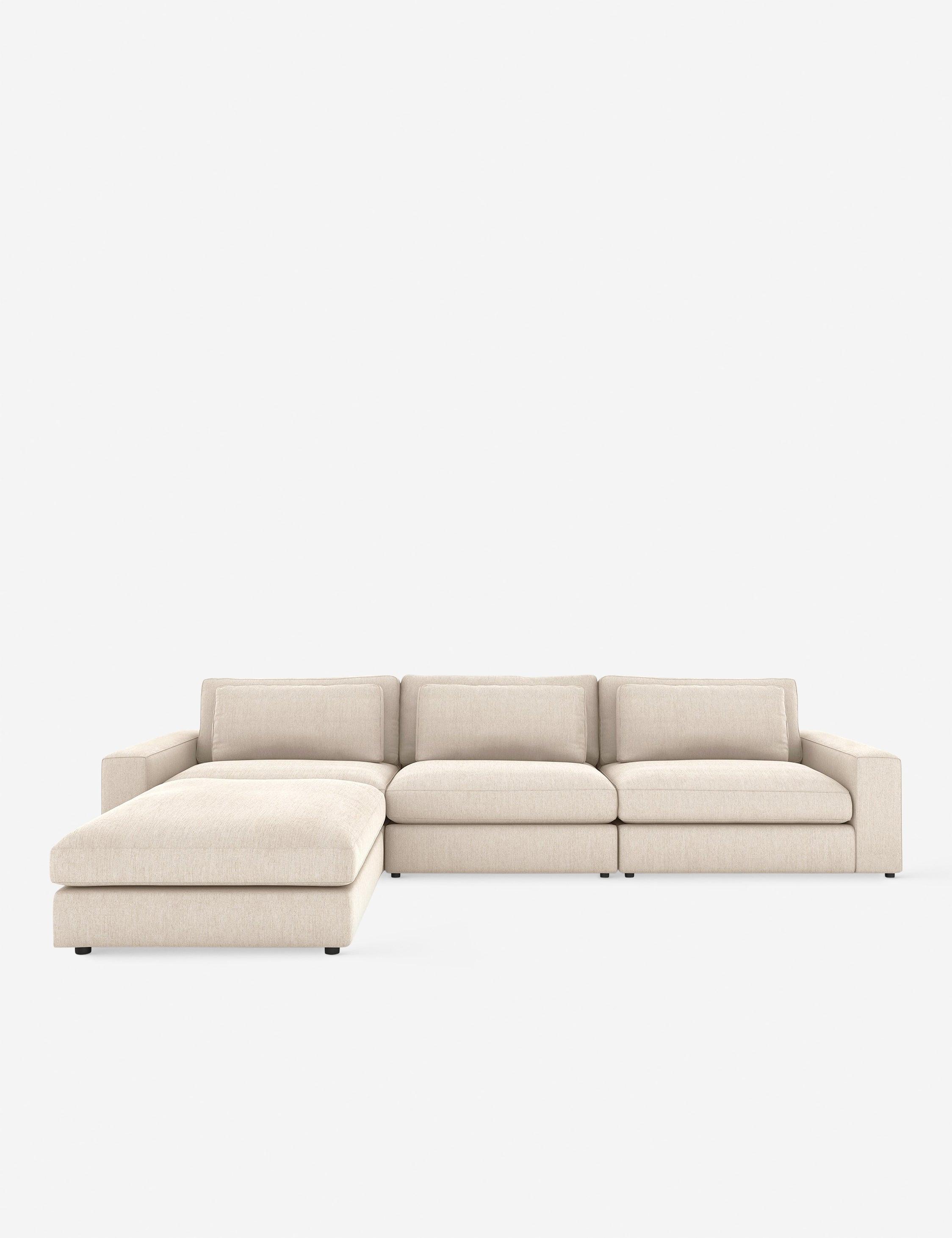 Bloor Beige Velvet Modular Sofa Chaise with Ottoman - 132"W