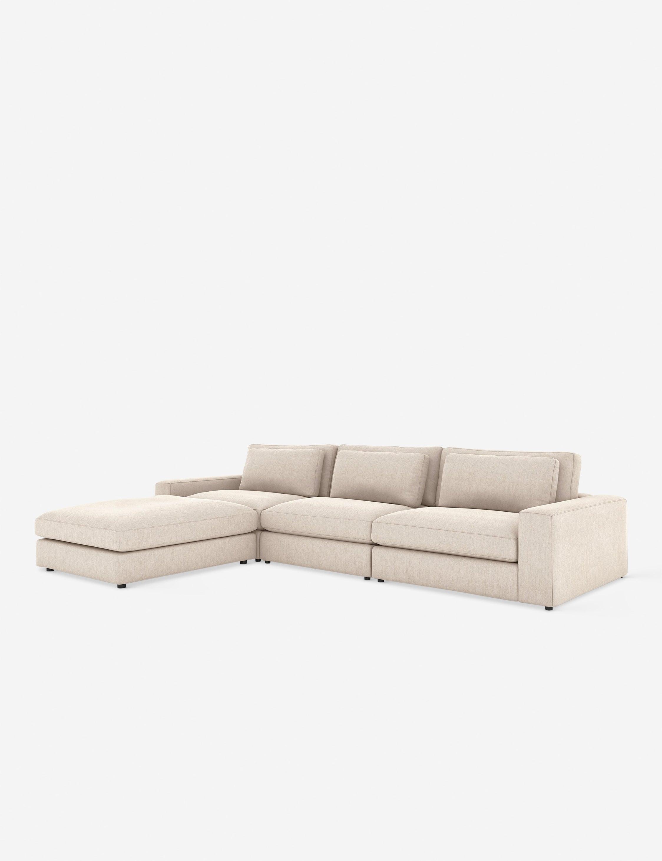 Bloor Beige Velvet Modular Sofa Chaise with Ottoman - 132"W