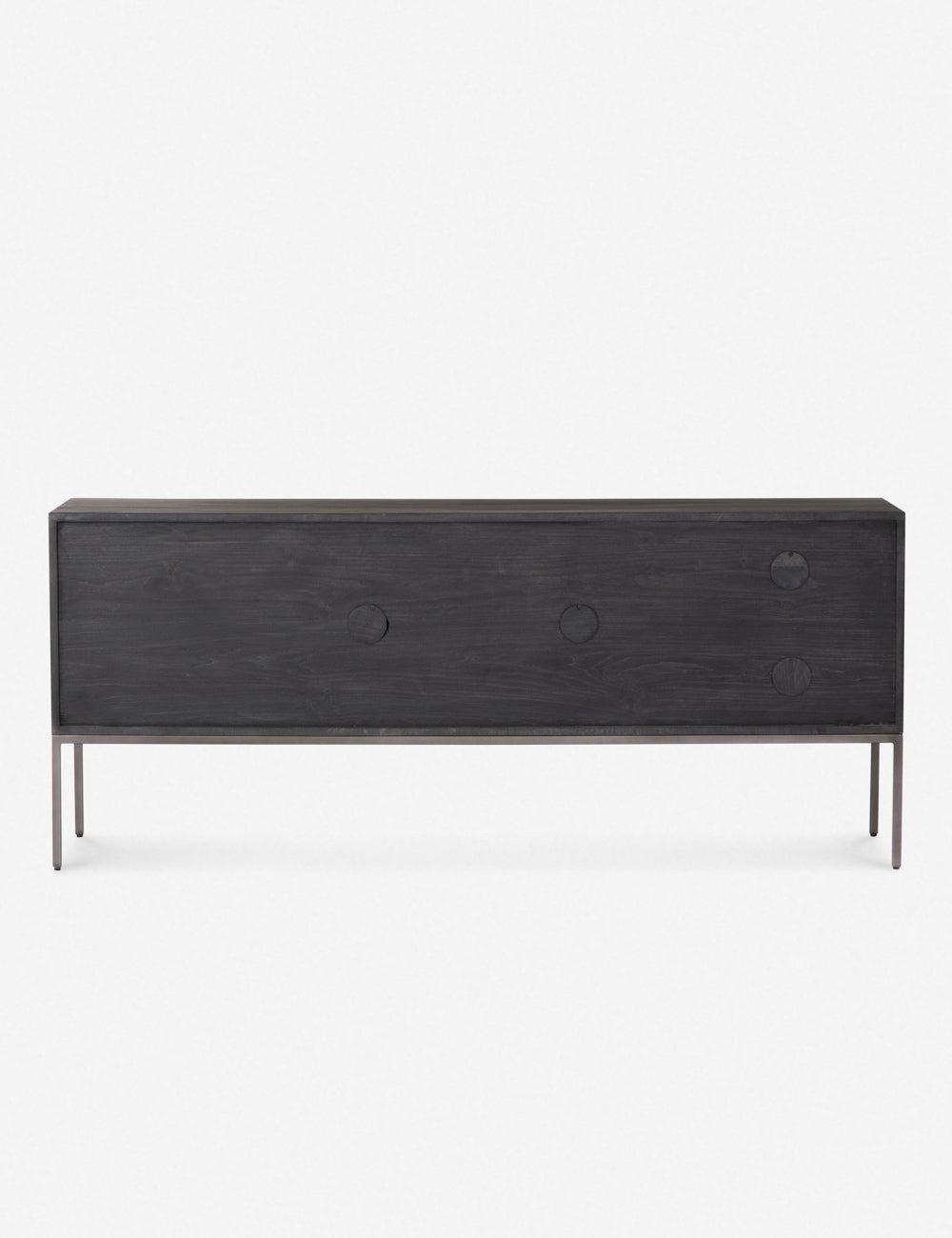 Contemporary Black Wash Poplar Media Console with Leather Pulls