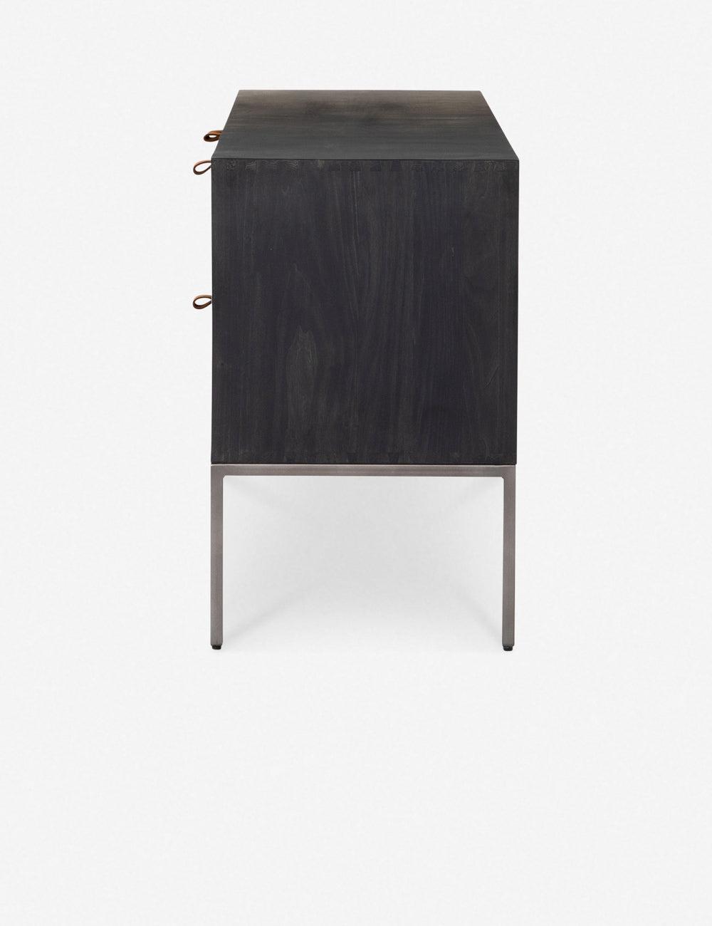 Contemporary Black Wash Poplar Media Console with Leather Pulls