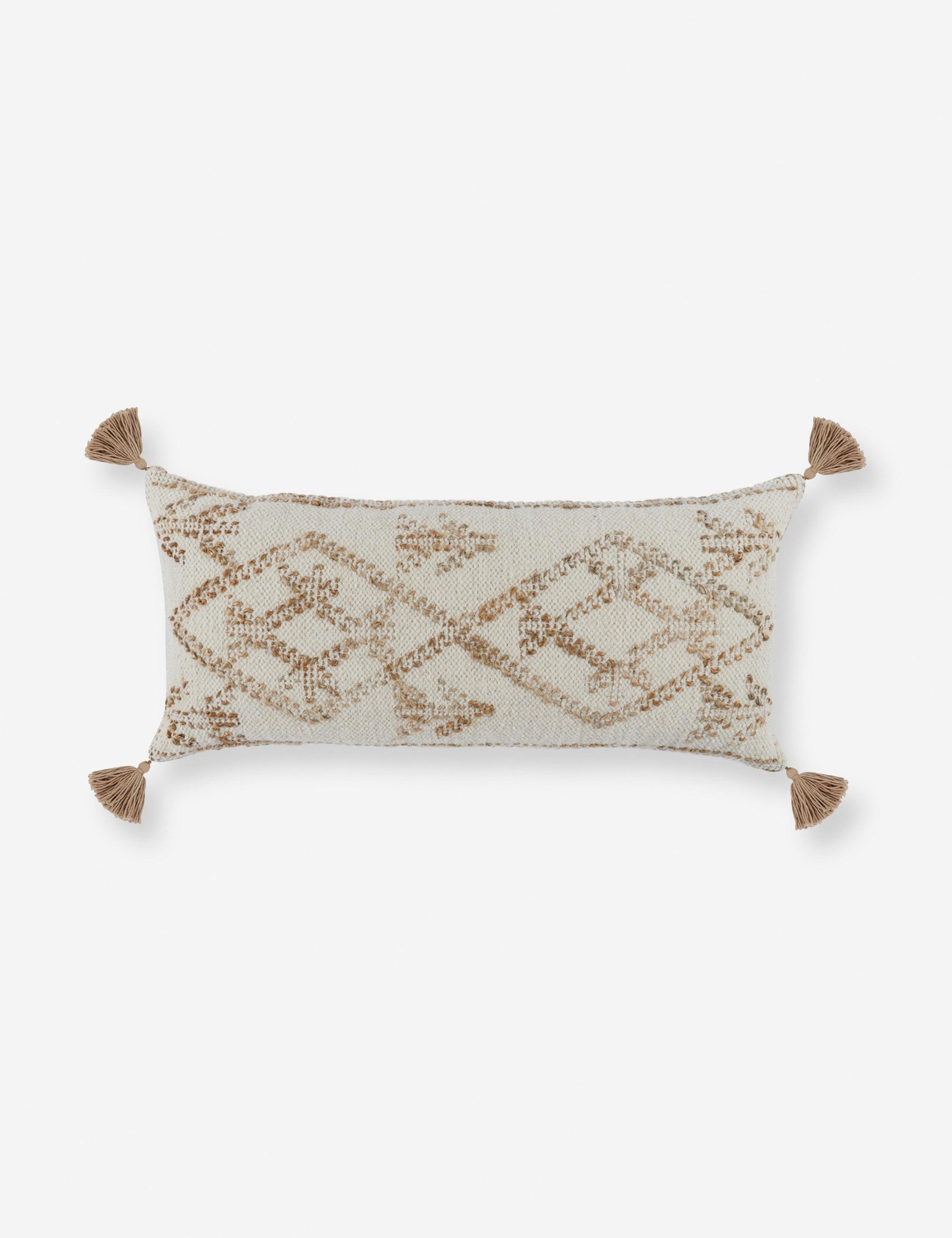 Eco-Chic Ivory & Natural Wool-Jute Blend Lumbar Pillow with Tassels