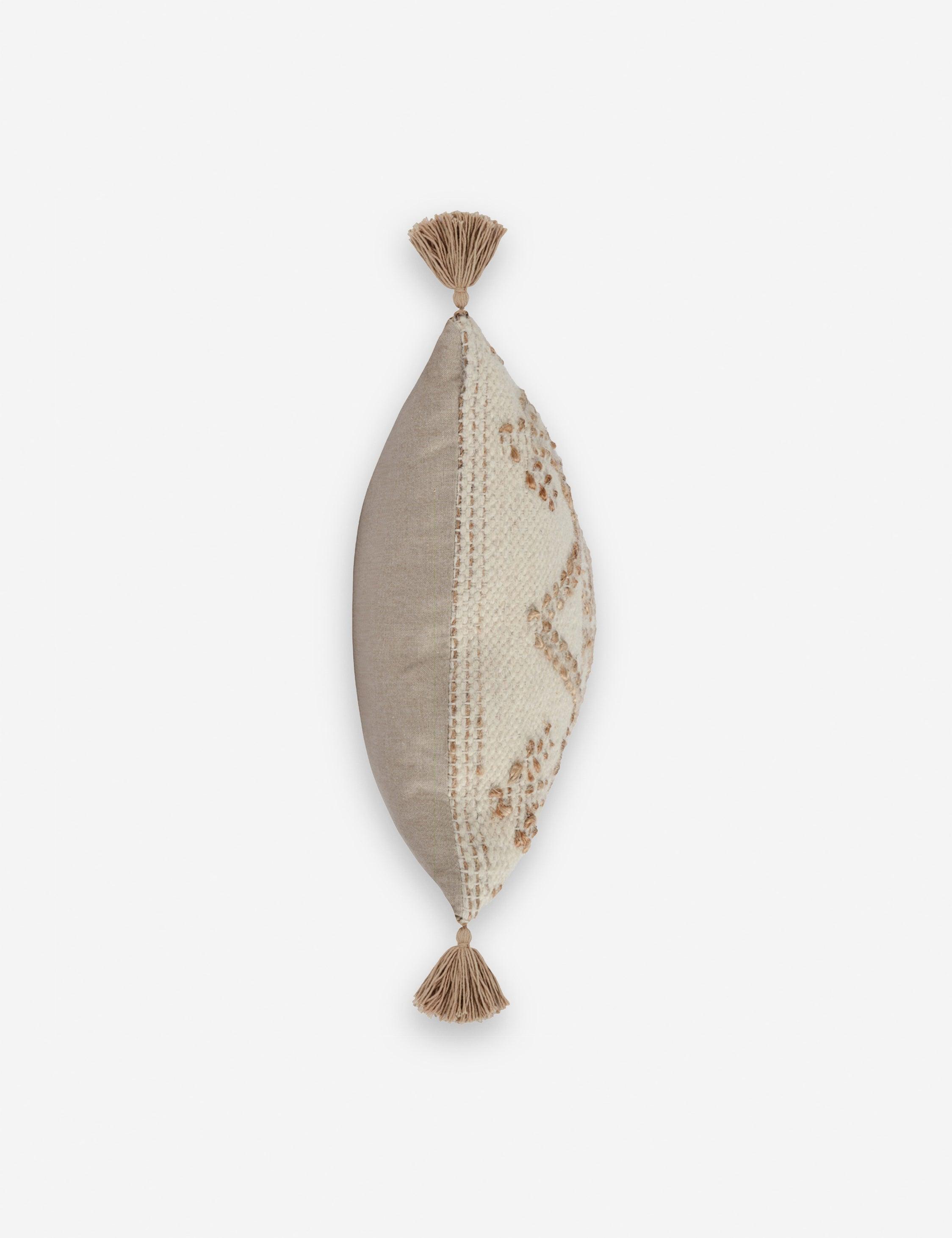 Eco-Chic Ivory & Natural Wool-Jute Blend Lumbar Pillow with Tassels