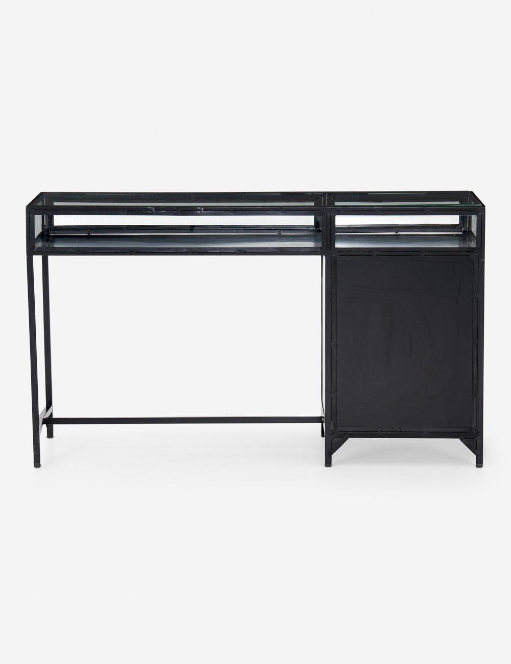 Contemporary Black Iron & Glass Home Office Desk with Drawer