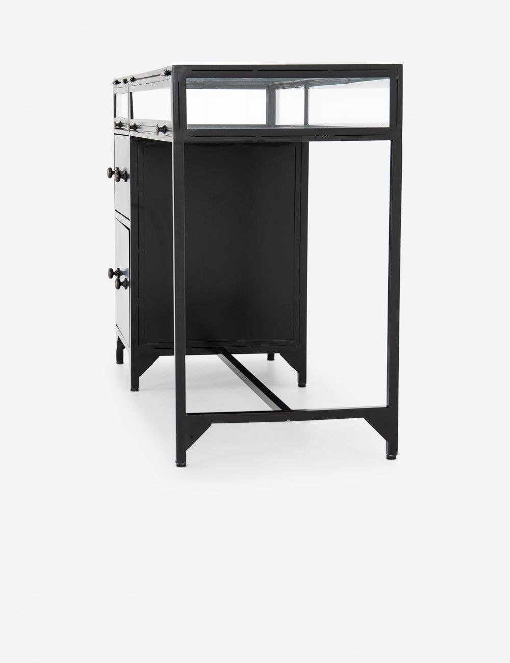 Contemporary Black Iron & Glass Home Office Desk with Drawer