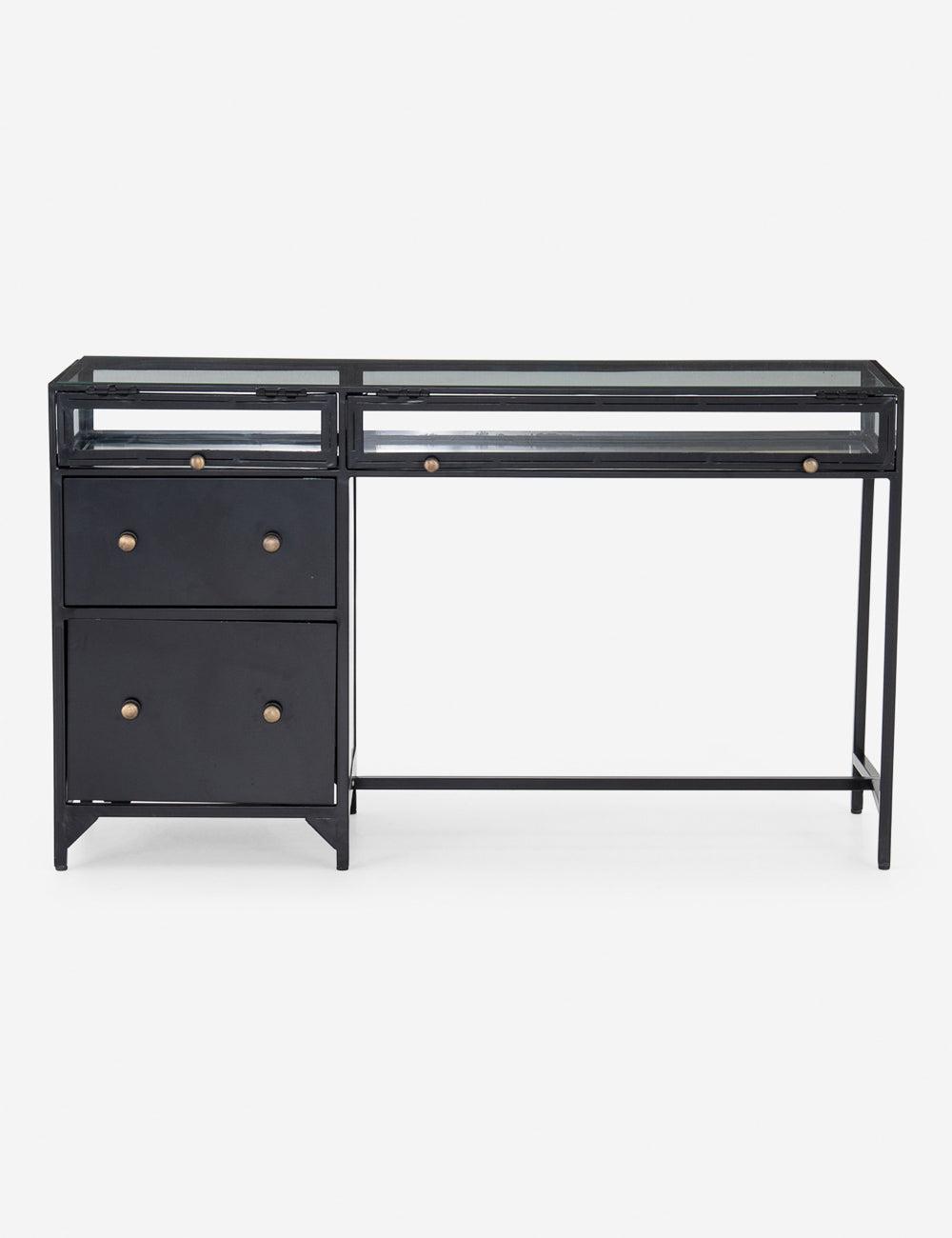 Contemporary Black Iron & Glass Home Office Desk with Drawer