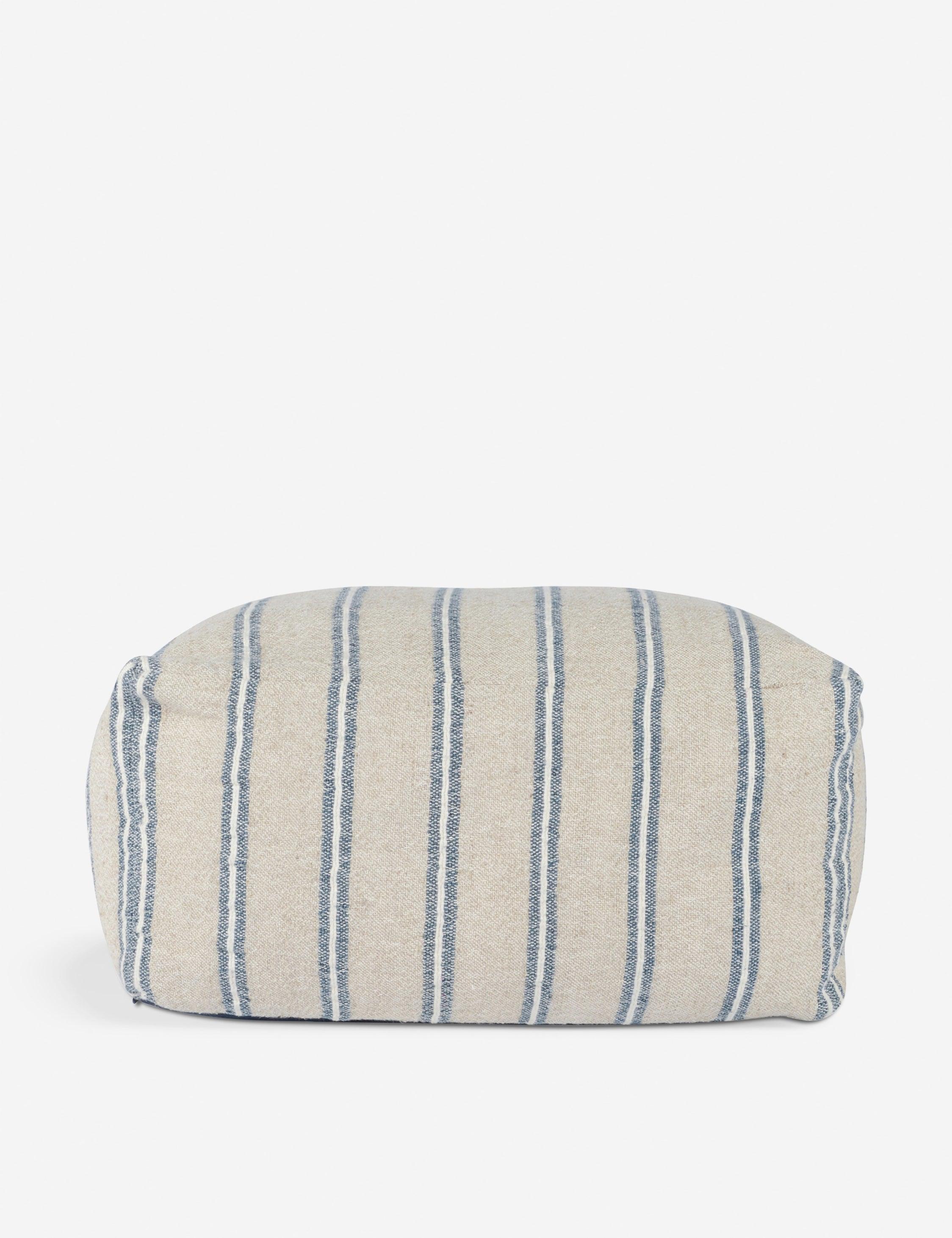 Cozy Coastal Blue-and-White Striped Linen-Cotton Pouf