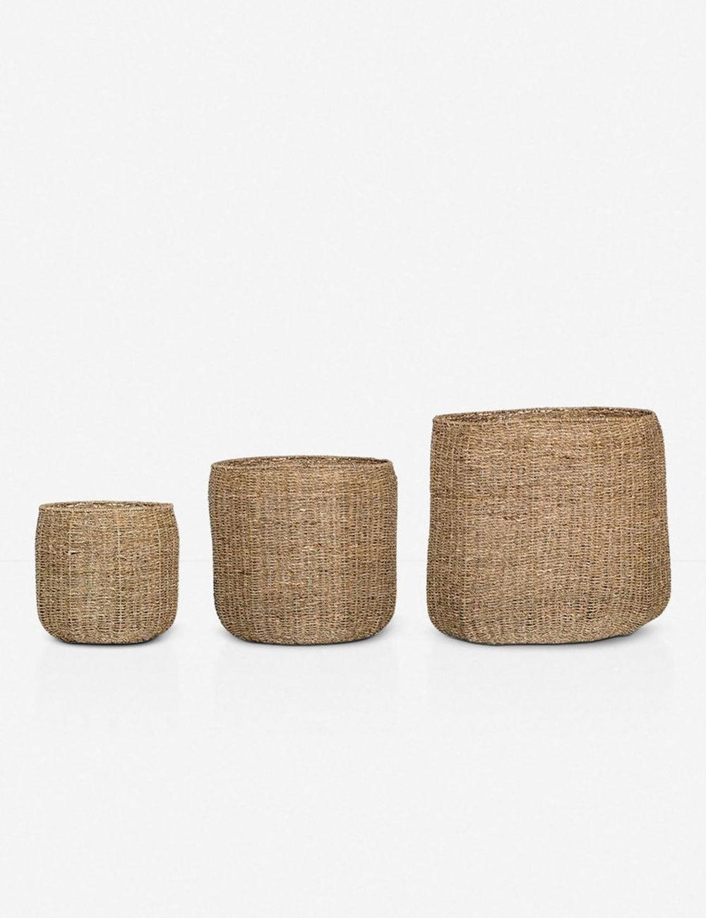 Round Seagrass Storage Baskets 20" Set of 3