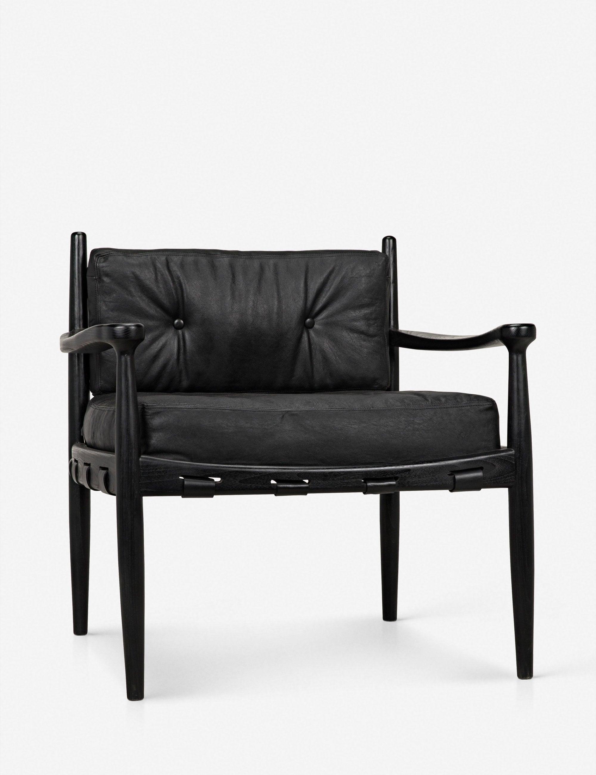 Kady Noir Handcrafted Black Leather Lounge Chair with Sungkai Wood Base